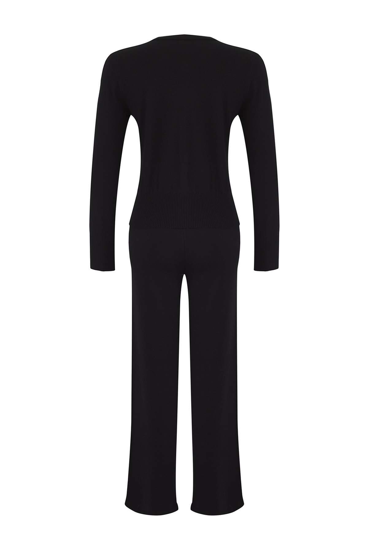 Trendyolmilla  Wardrobe Essentials Siyah Merserize Görünümlü Triko Hırka-Pantolon Alt-Üst Takım | TWOAW26AU00003 - Görsel 6