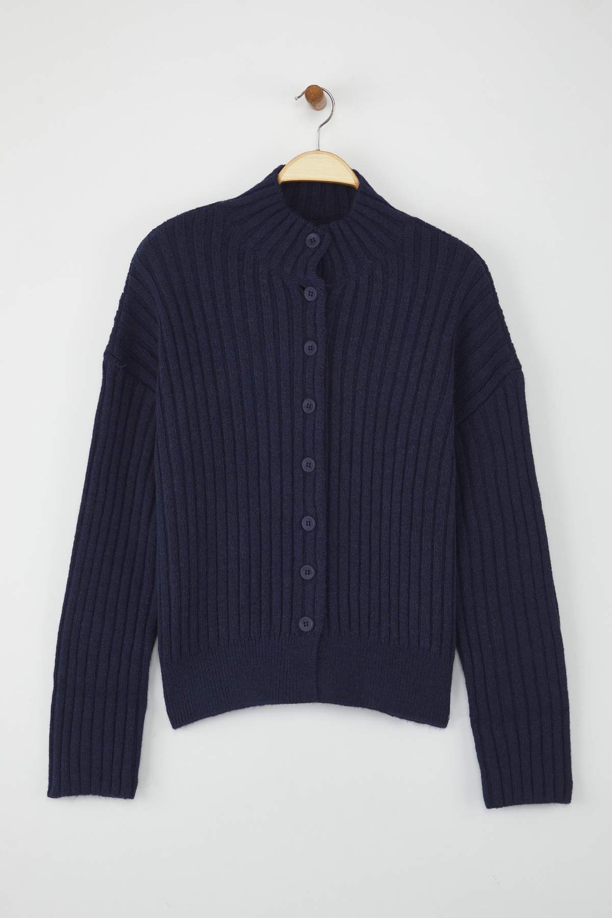 Trendyolmilla  Wardrobe Essentials Lacivert Geniş Kalıp Fitilli Yumuşak Dokulu Triko Hırka | TWOAW26HI00091 - Görsel 5