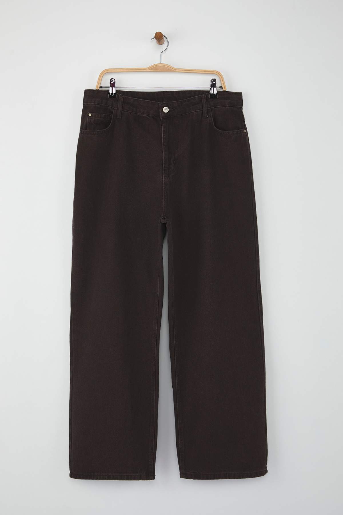 Trendyolmilla  Kahverengi Yüksek Bel Straight Fit %100 Pamuk Non-Stretch Büyük Beden Jeans TBBSS22JE0211 - Görsel 5