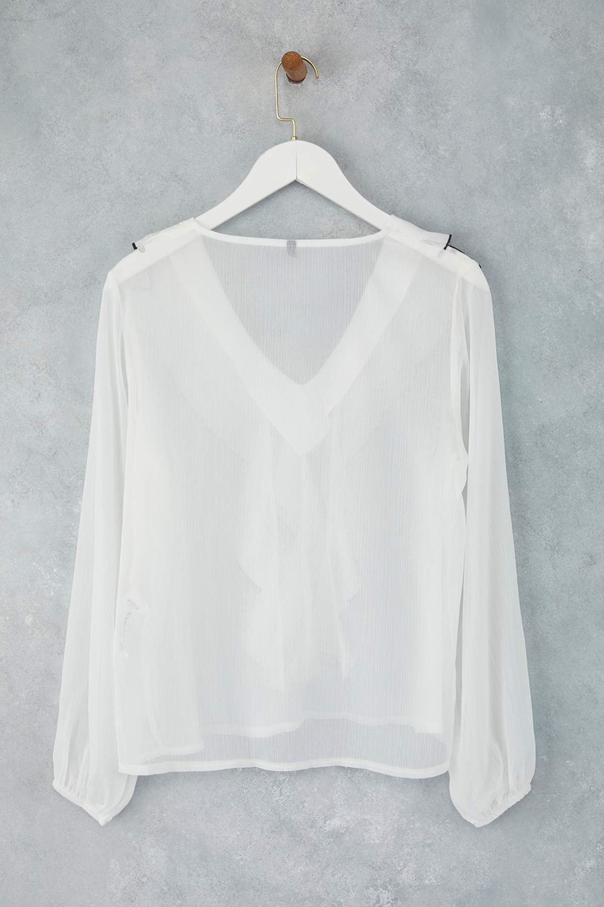 Trendyol Collection-Ecru Contrast Piping Boho Υφαντή Μπλούζα TWOAW26BZ00144 8