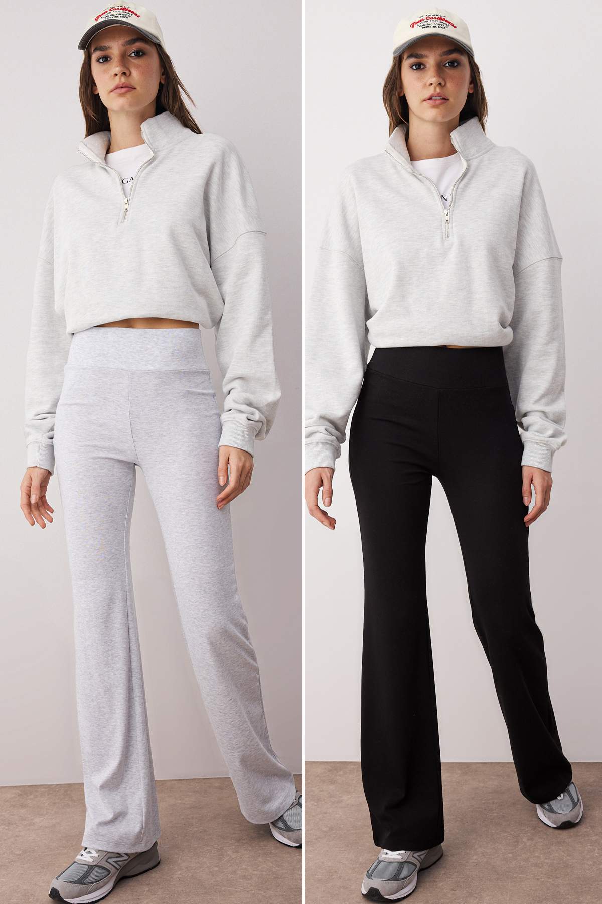 Trendyolmilla  Gri Melanj- Siyah İspanyol Paça 2'li Paket Pantolon TWOAW26PL00057