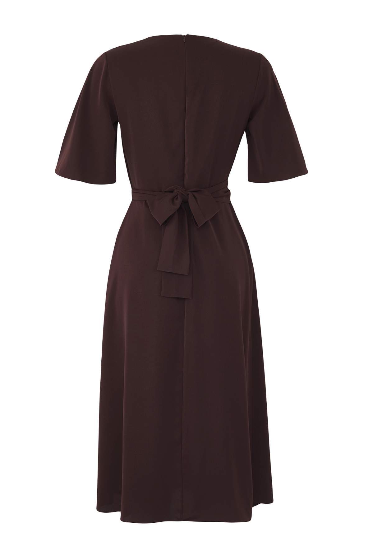 Trendyolmilla  Özel Koleksiyon Kahverengi Düz Aksesuar Detaylı Midi Dokuma Elbise TWOAW26EL00067 - Görsel 6