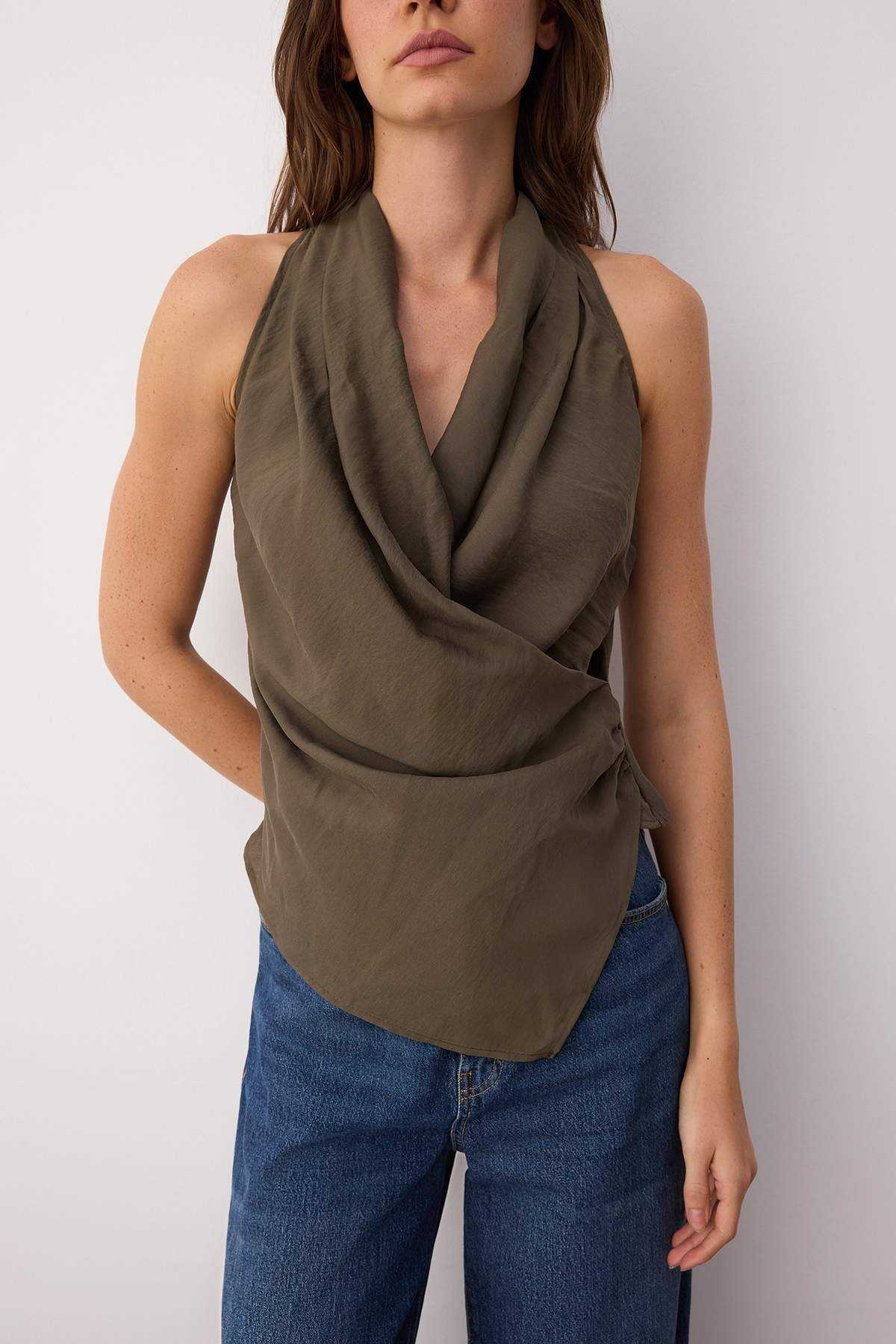 Trendyol Collection-Περιορισμένης έκδοσης Khaki Modal Διπλό Ύφανση Μπλούζα TWOSS25BZ00363 3