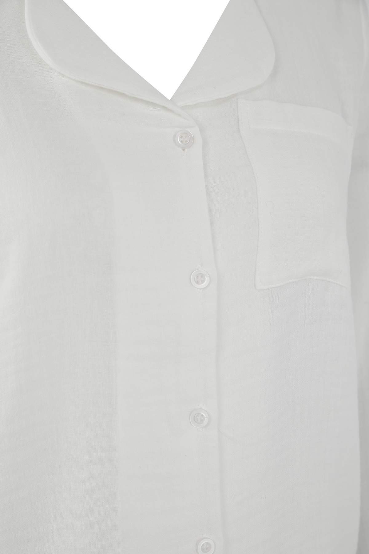 Trendyolmilla  Ekru %100 Pamuklu Cepli Müslin Kumaş Dokuma Pijama Takımı THMAW26PT00023 - Görsel 6