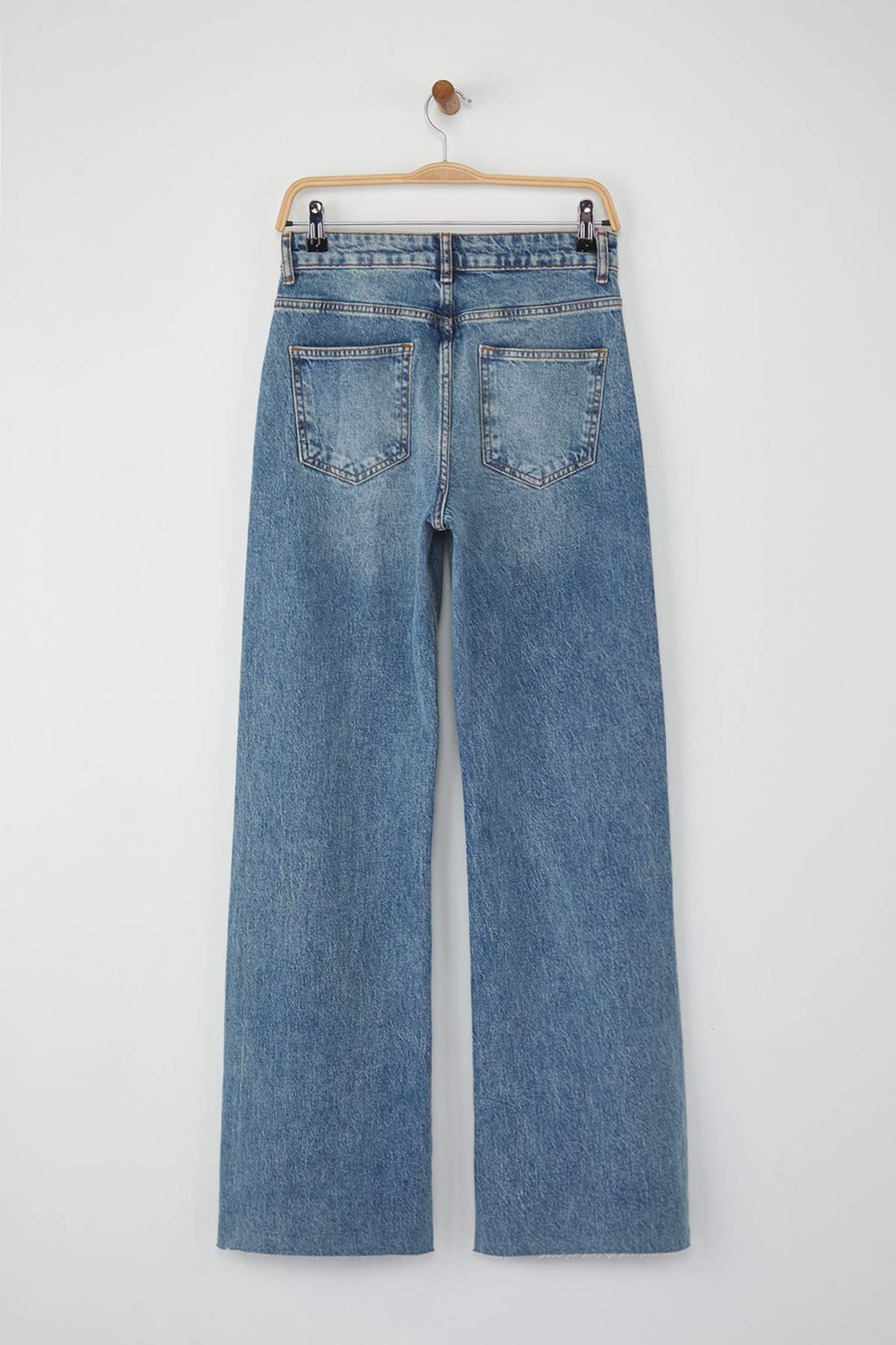 Trendyolmilla  Mavi Yüksek Bel Paçası Kesikli Az Esnek Wide Leg/Geniş Paça Jeans TWOAW26JE00081 - Görsel 7