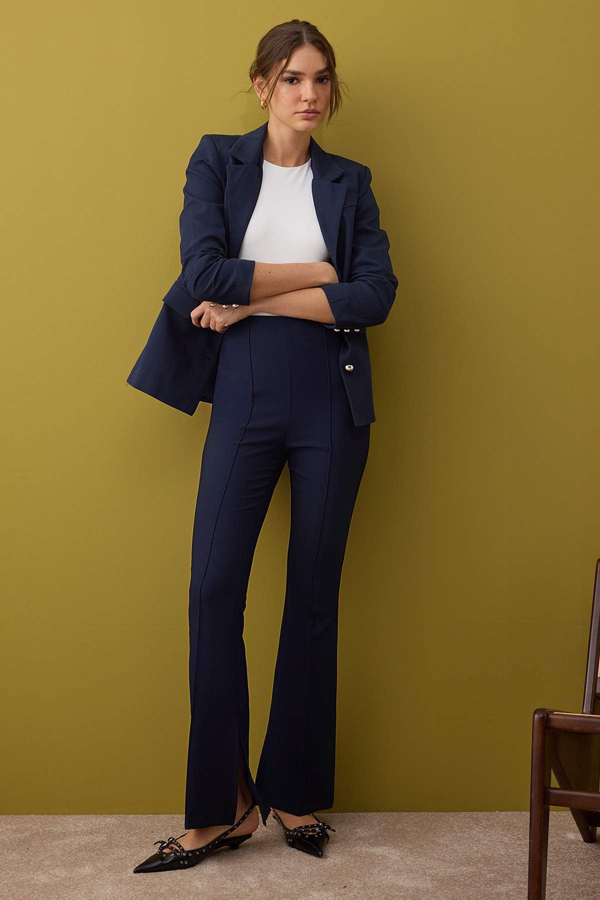 Trendyolmilla  Lacivert Flare Kalıp Nervürlü Bootcut Pantolon TWOAW26PL00043