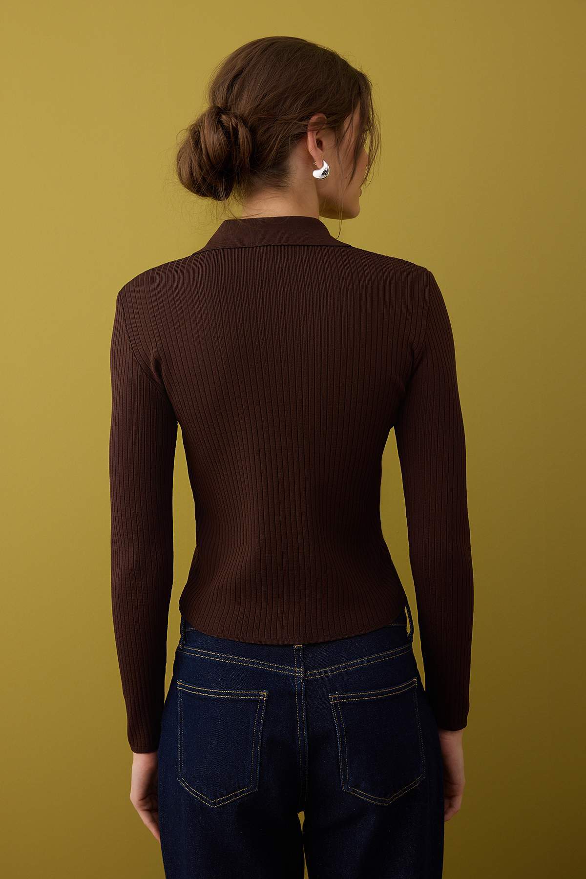 Trendyolmilla  Kahverengi-Kırmızı 2'li Basic Kısa/Crop İkili Paket Triko Hırka-Kazak TWOAW26KZ00116 - Görsel 7