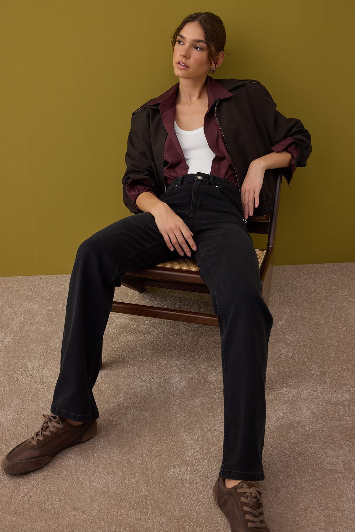 Trendyolmilla  Siyah Normal Bel Geniş Paça Orta Esnek Straight Smoke Jeans TWOAW26JE00085 - Görsel 2