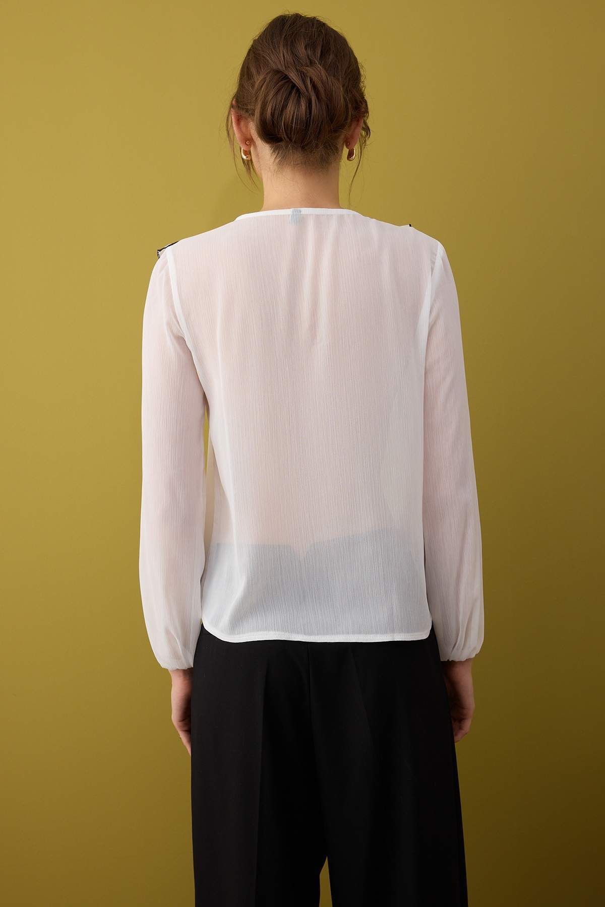 Trendyol Collection-Ecru Contrast Piping Boho Υφαντή Μπλούζα TWOAW26BZ00144 4