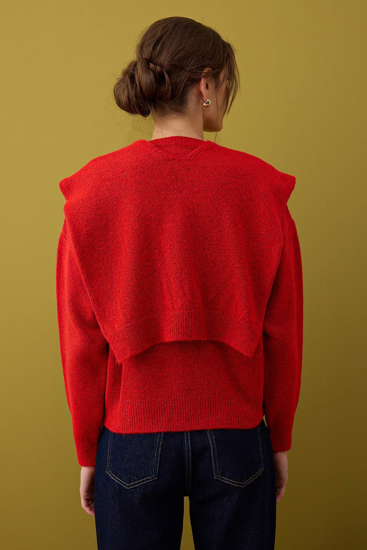 Trendyolmilla  Kırmızı Yumuşak Dokulu Geniş Kalıp Şallı Triko Kazak TWOAW26KZ00166 - Görsel 5