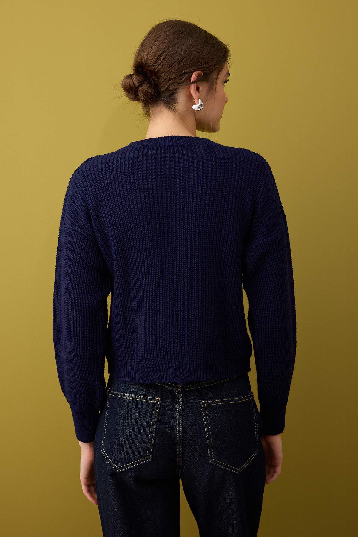 Trendyolmilla  Lacivert Bisiklet Yaka Selanik Triko Hırka TWOAW26HI00123 - Görsel 4