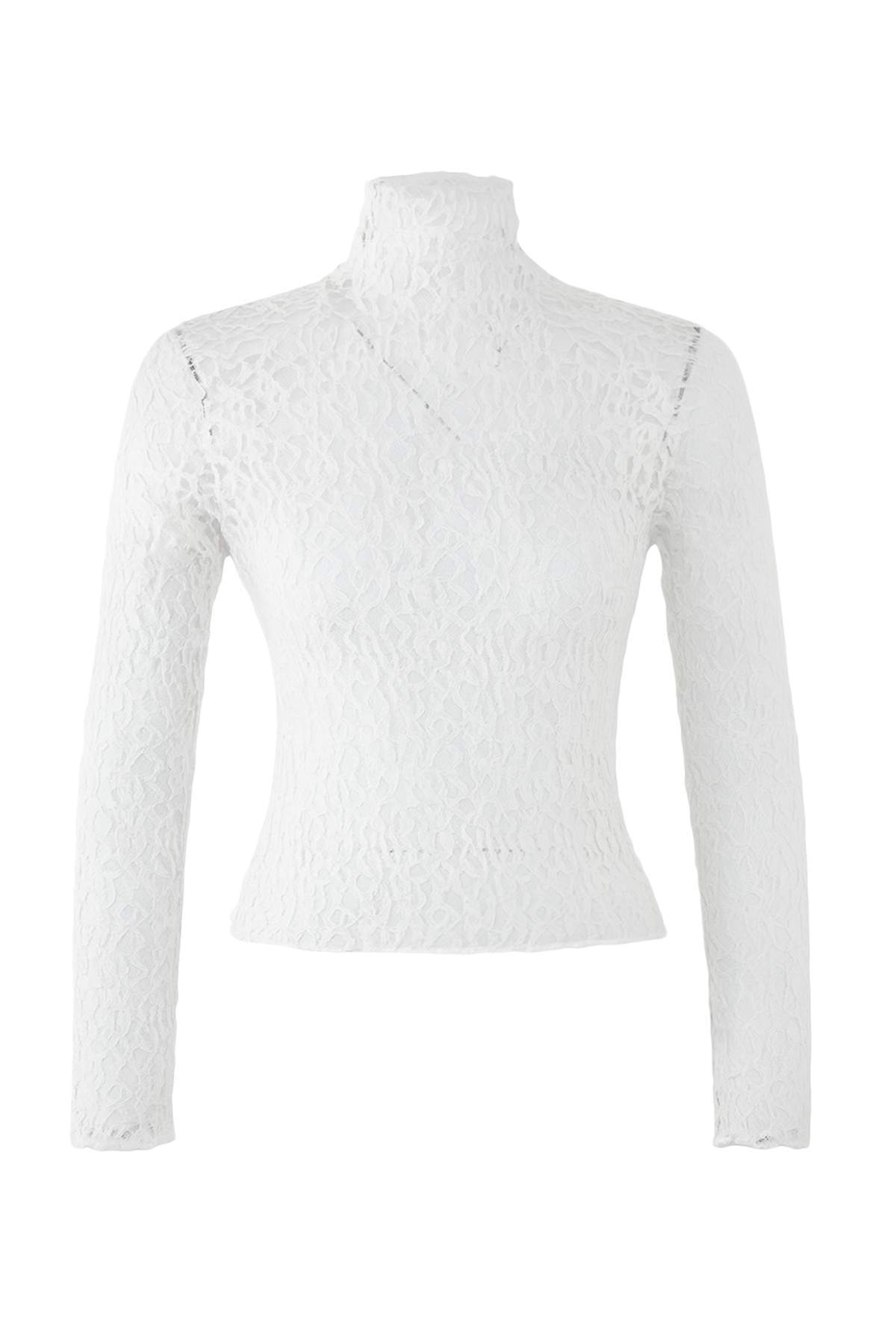 Trendyolmilla  Ekru Fitted/Vücuda Oturan Reglan Kol Dantel Uzun Kollu Esnek Örme Bluz TWOAW26BZ00048 - Görsel 5