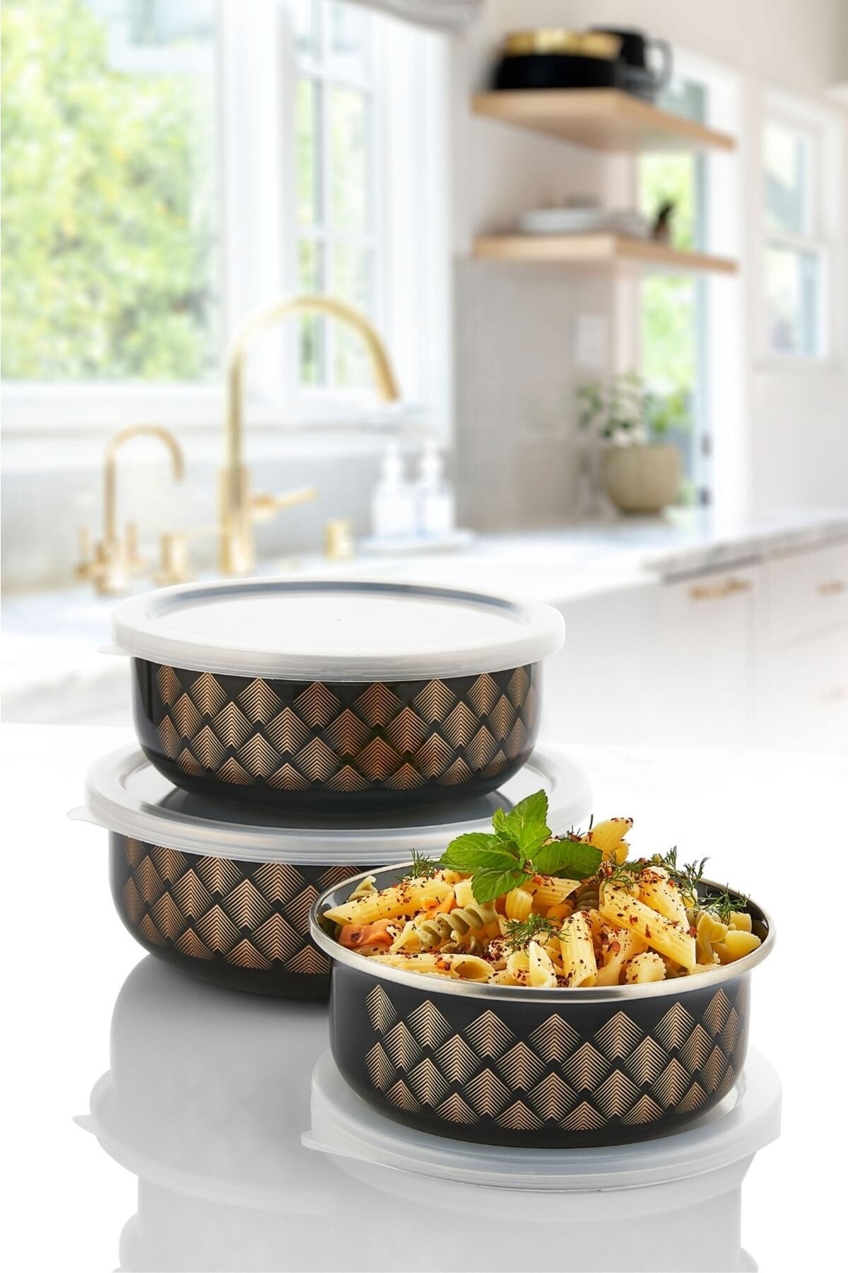 Madame Kitchen Lüx Emaye 3 Boy Saklama Kabı, Hava Sızdırmaz Emaye