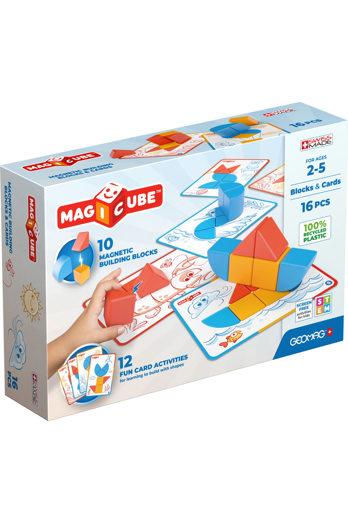 مکعبهای مگنتی مجیکوب و کارتها، ۱۶ تکه، اسباببازیهای ساختنی برای کودکان، STEM، خلاقیت
