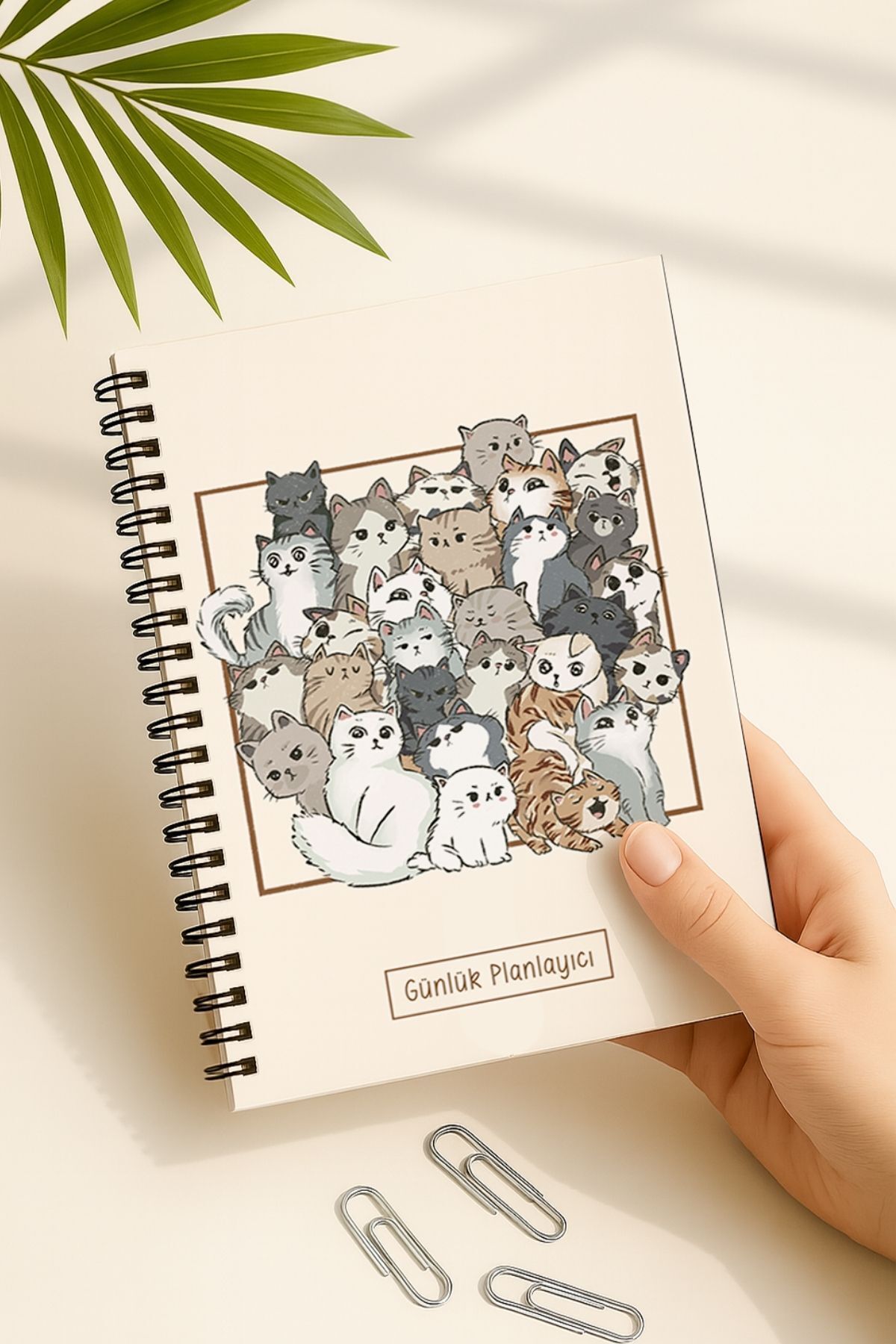 Eldesen Tasarım-Daily Planner A5 Notebook, Notes, to Do, Flexible Cardboard Cover, 100 Days, with Cat 1