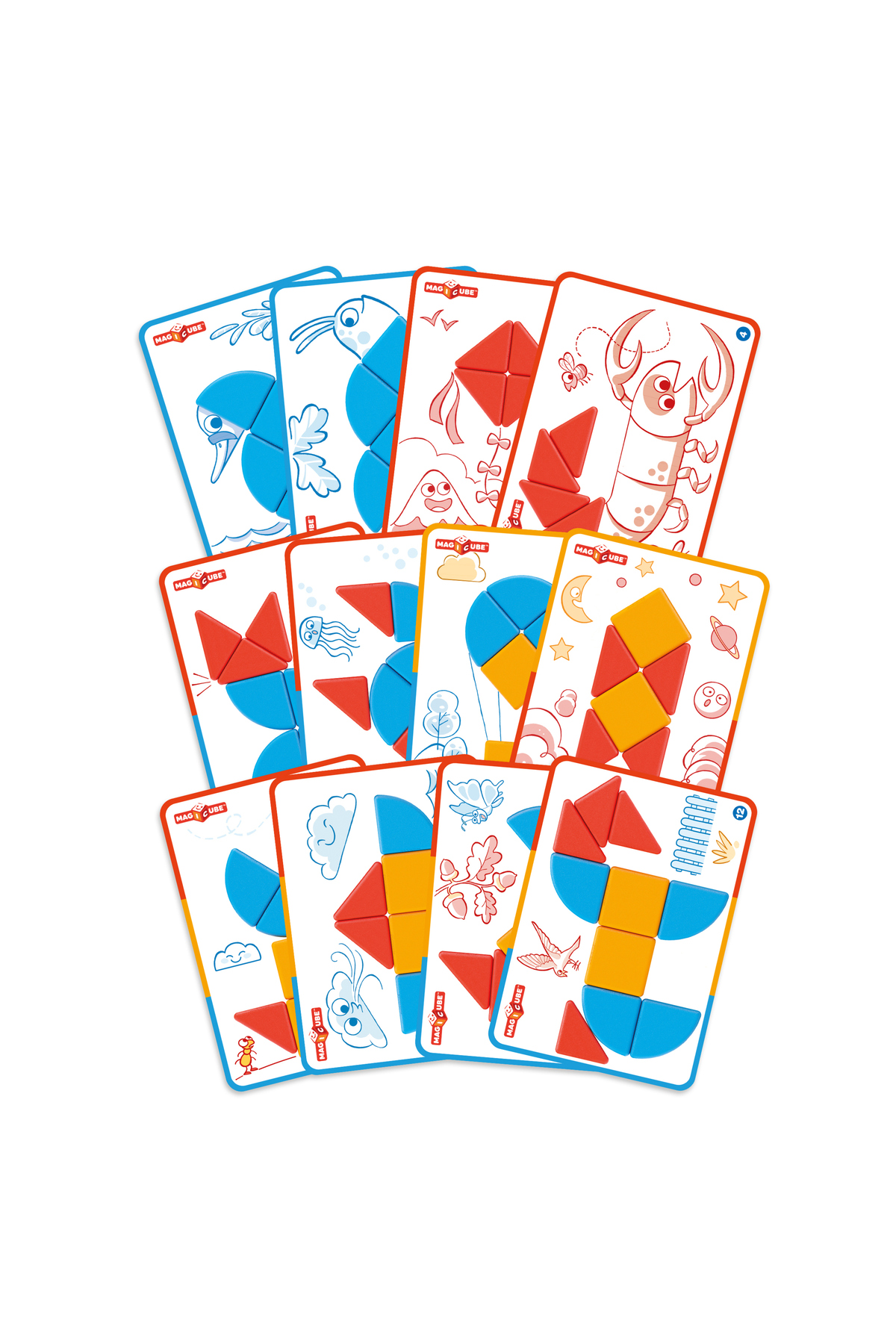 مکعبهای مگنتی مجیکوب و کارتها، ۱۶ تکه، اسباببازیهای ساختنی برای کودکان، STEM، خلاقیت