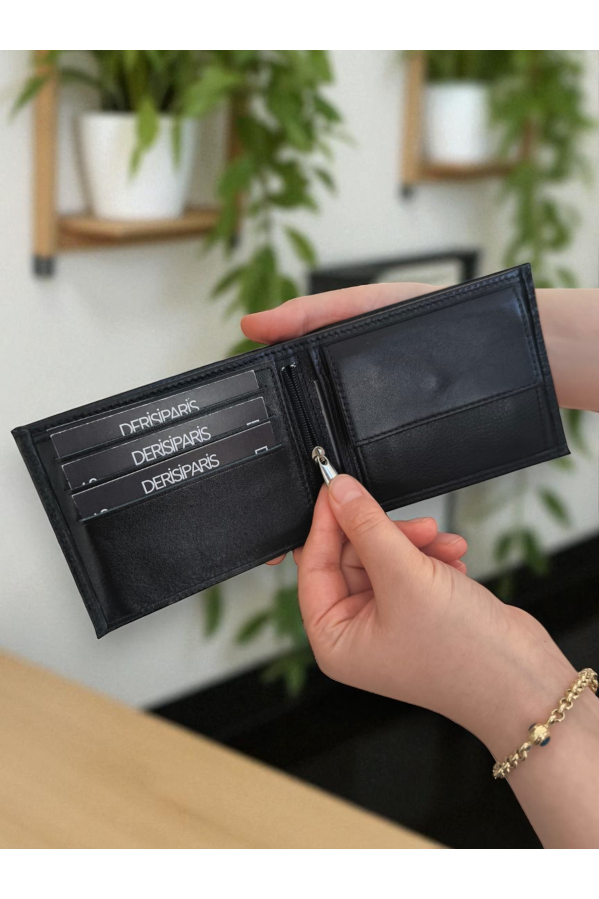 YNS LEATHER Siyah Hakiki Deri Cüzdan Isim Baskılı Kişiye Özel Klasik görsel 4