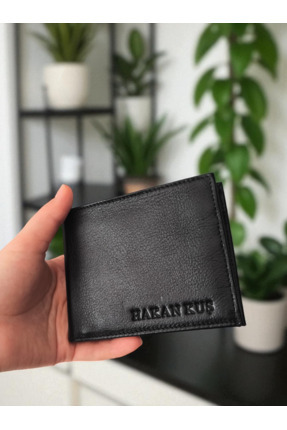 YNS LEATHER Siyah Hakiki Deri Cüzdan Isim Baskılı Kişiye Özel Klasik