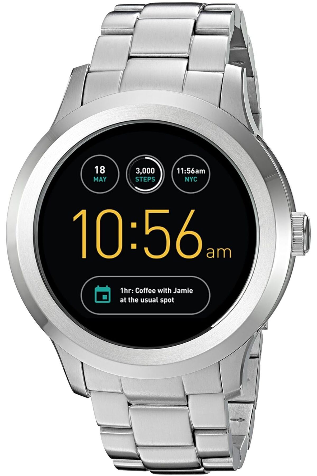 Fossil-ساعة Ftw2116 Q Founder الذكية من الجيل الثاني، مصنوعة من الفولاذ المقاوم للصدأ، بشاشة تعمل باللمس (فضية) 1