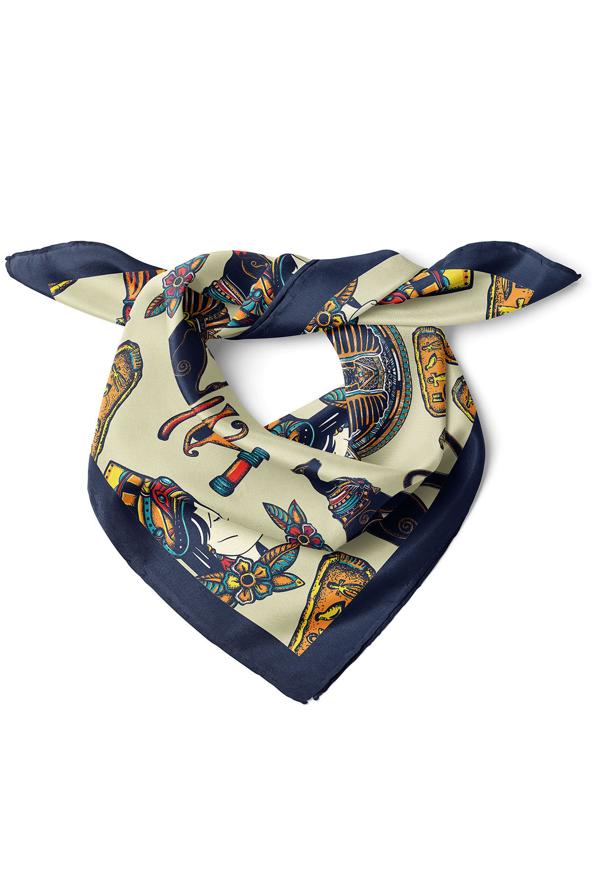 nehir eşarp Mısır Motif Desen Bandana Fular 50x50 Cm