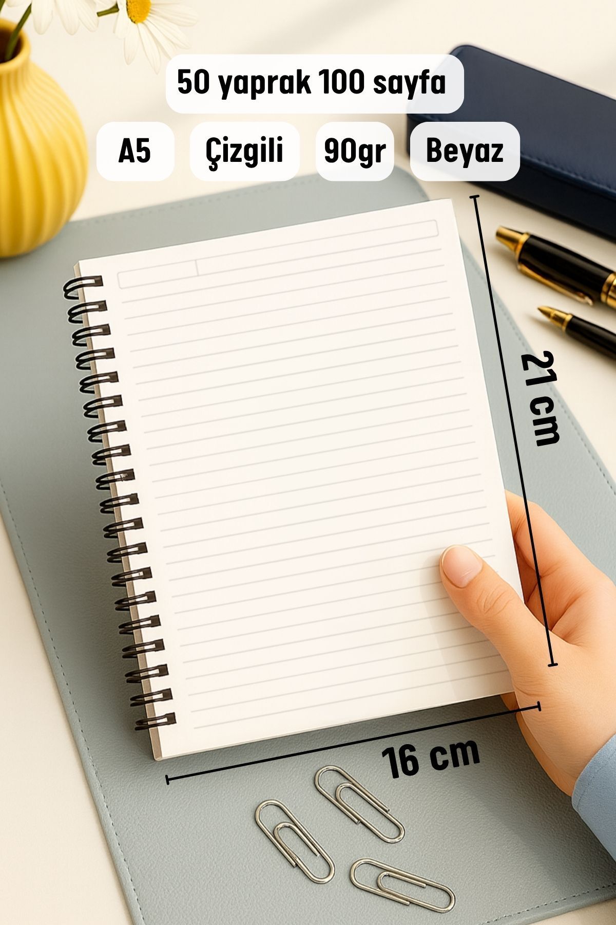 Eldesen Tasarım-Checkered and Striped Notebook Set, A5 Size 50 Sheets 100 Pages Set of 2, with Cat 4