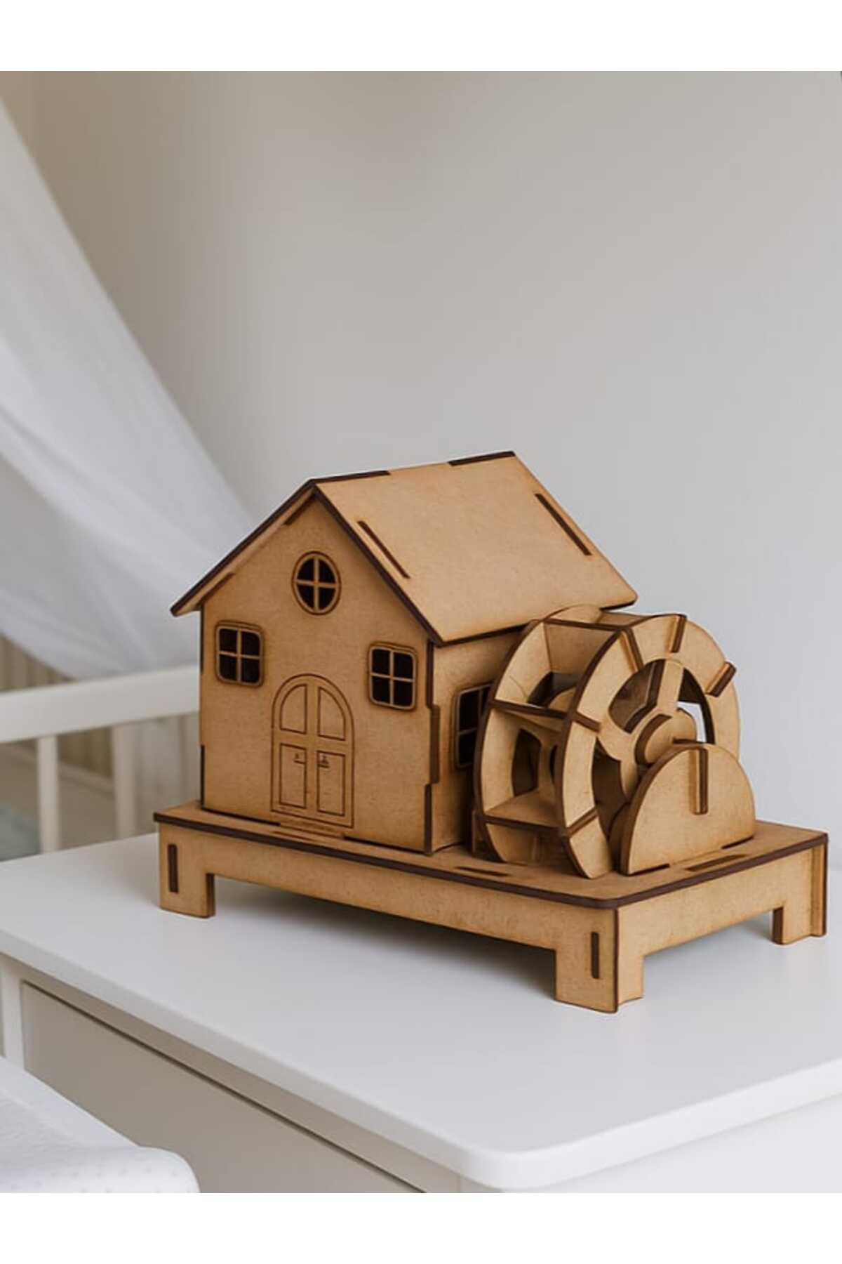 Wooden Paintable Model Toy And Painting Set, Wooden Puzzle Toy Mill