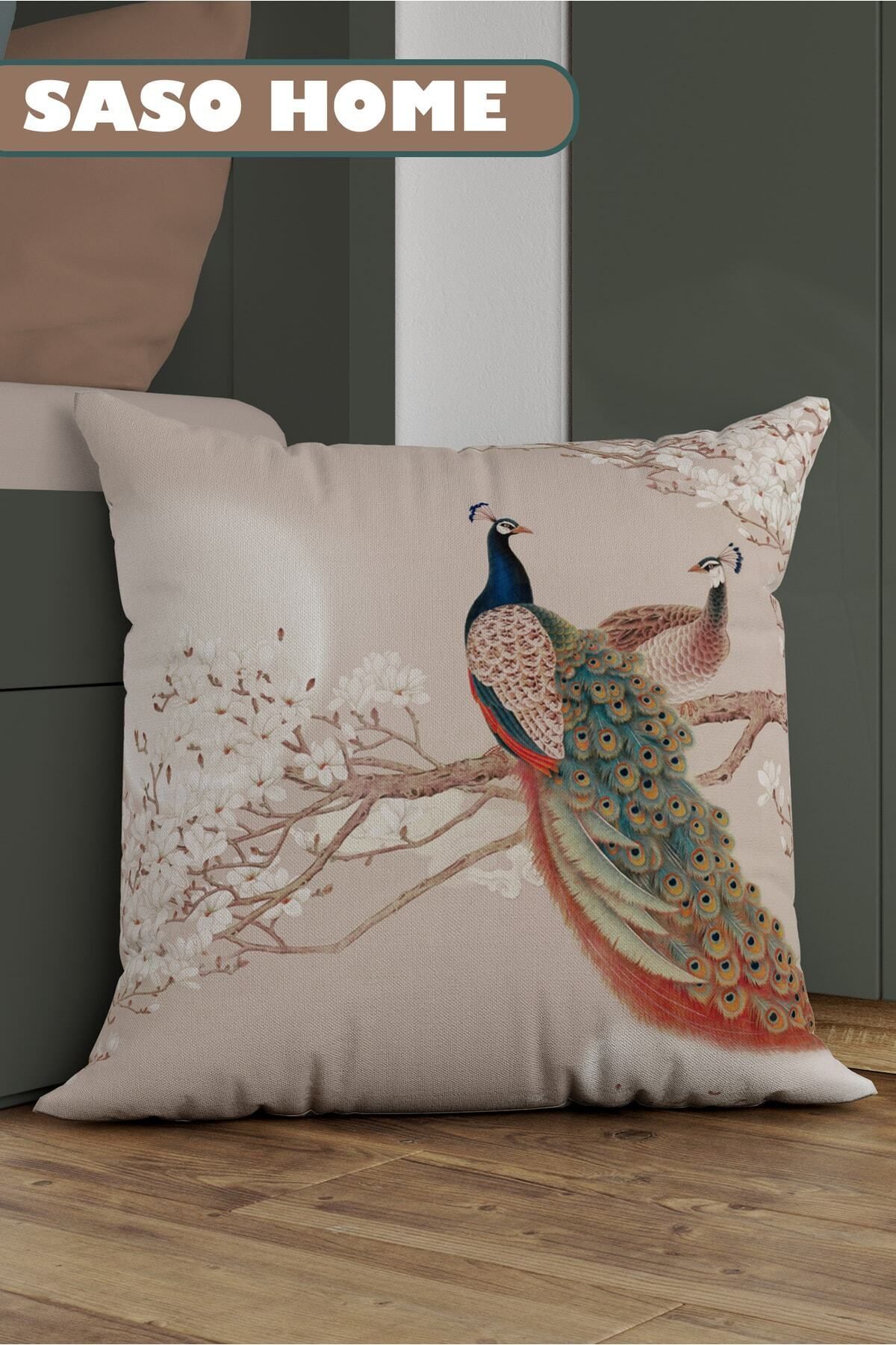 SasoHome-Ozdobný darčekový vrhací vankúš so vzorom Asian Peacock Sunset - Obliečka na vankúš 2