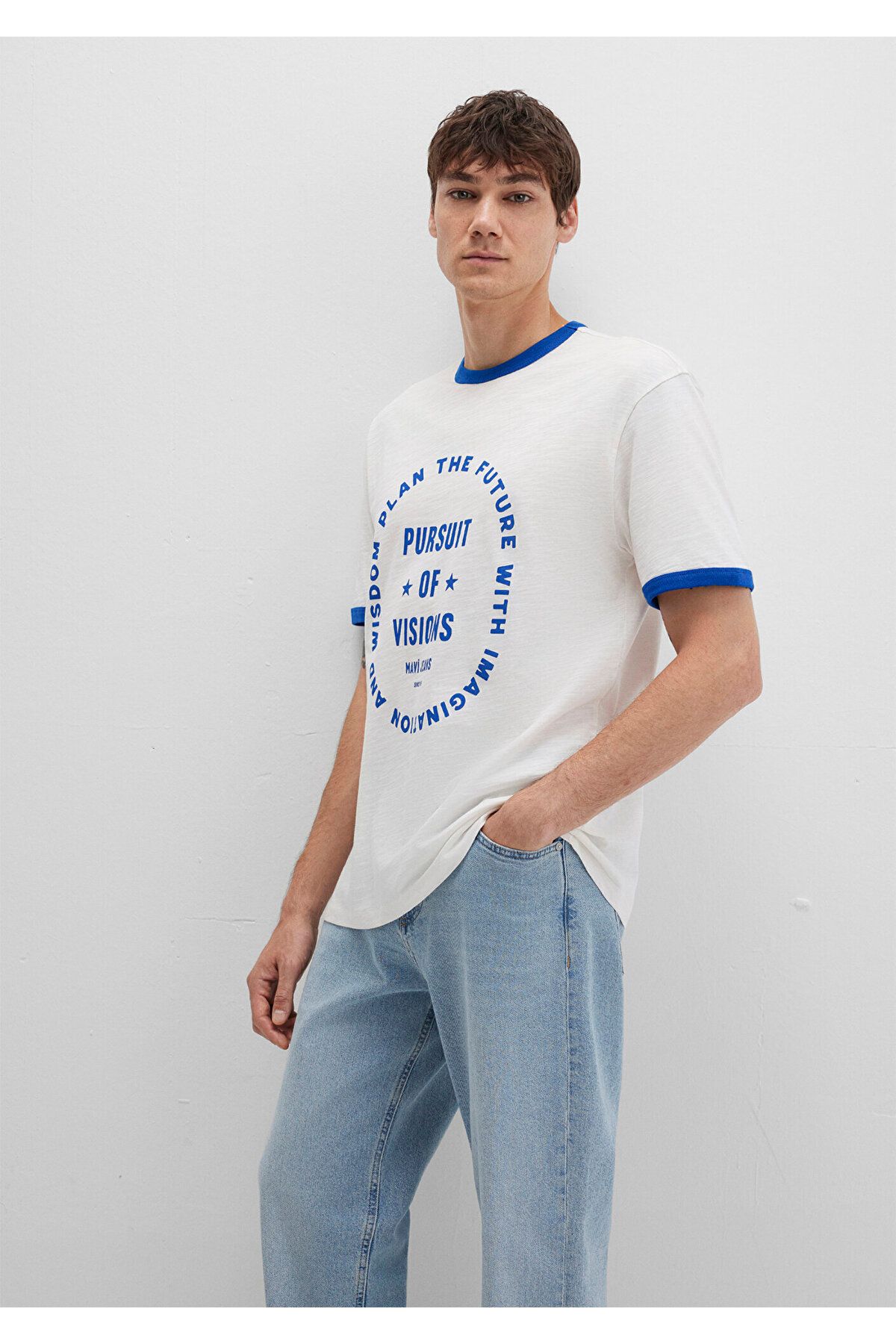Mavi-White T-Shirt with Piping Detail Loose Fit / Loose Relaxed Fit 0612954-70057 3
