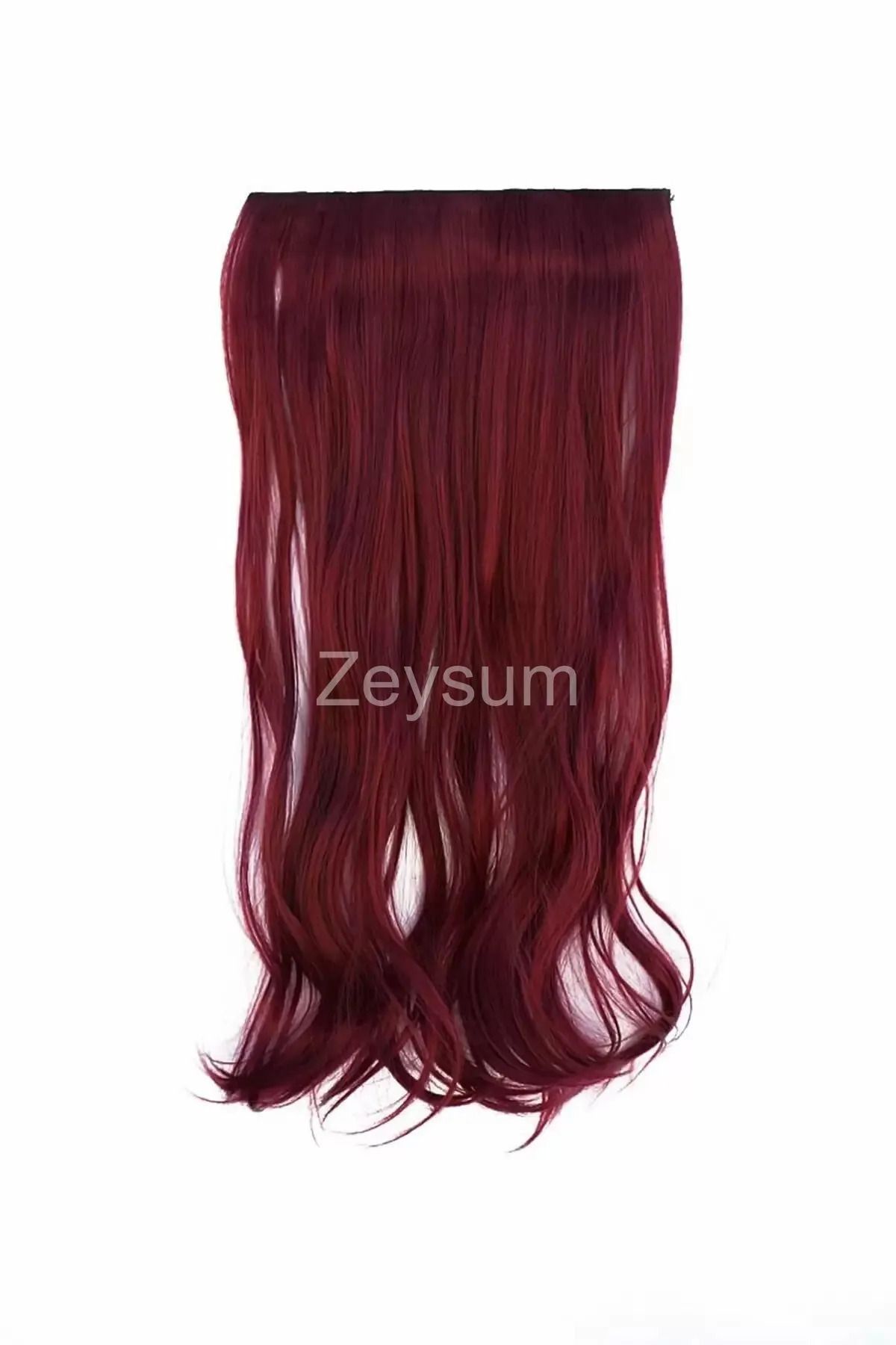 Zeysum-Wine Red Wavy Hair Snap Hairpiece Fake Hair 60 cm 120Gr Heat Resistant Half Moon 3