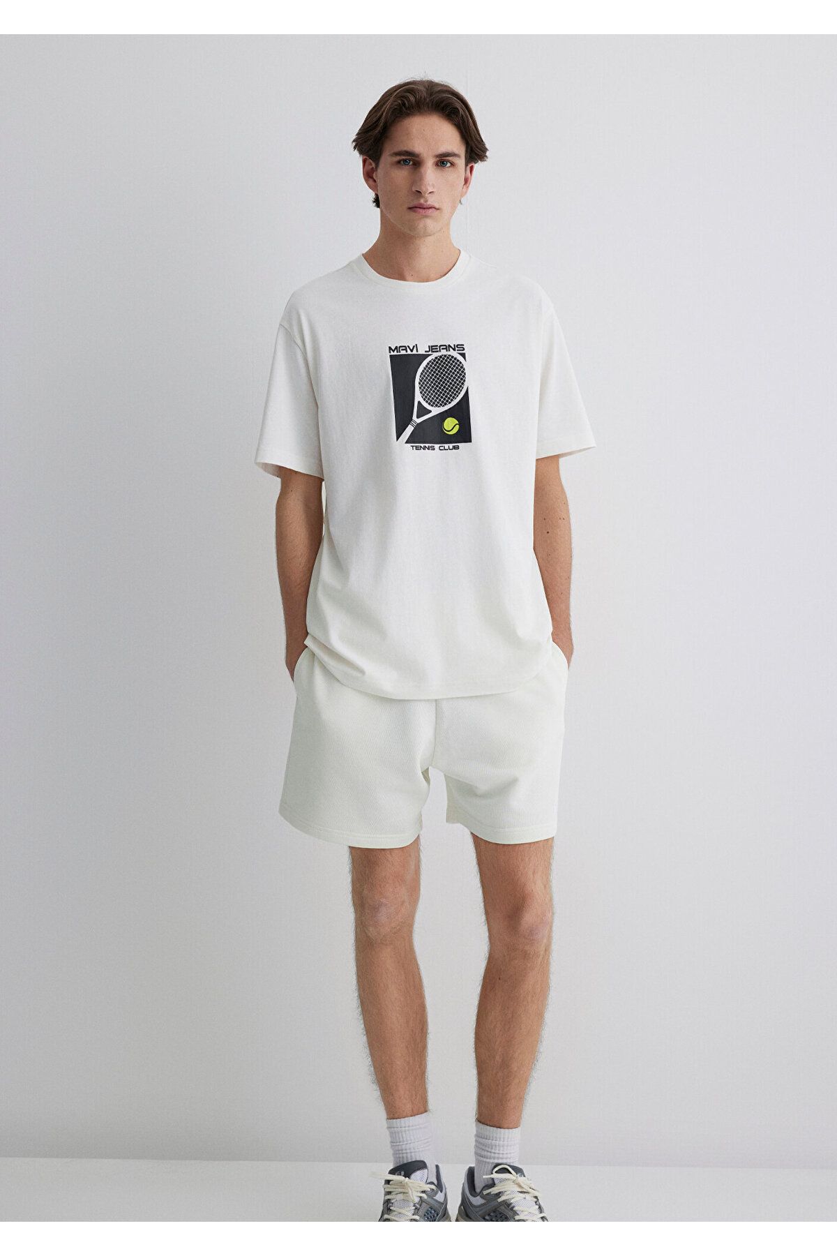 Mavi-Tennis Logo Printed Ecru T-Shirt Loose Fit / Loose Relaxed Cut 0612707-70057 3