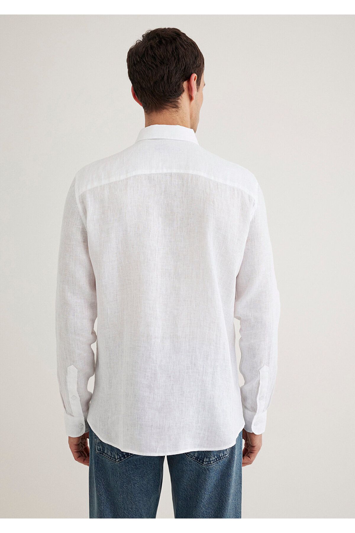 Mavi-Λευκό λινό πουκάμισο Slim Fit 0211466 -620 5