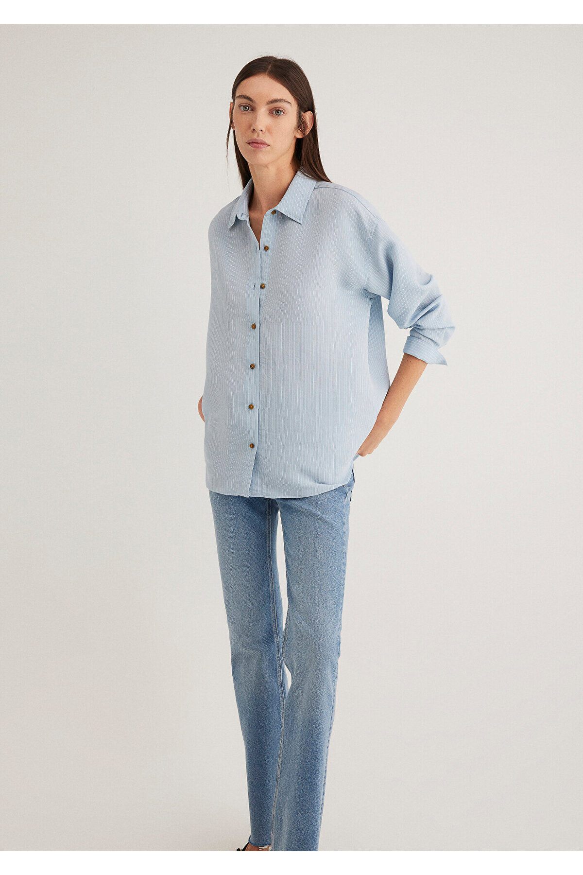 Mavi Lux Touch TENCEL TM Çizgili Modal Gömlek Oversize / Geniş