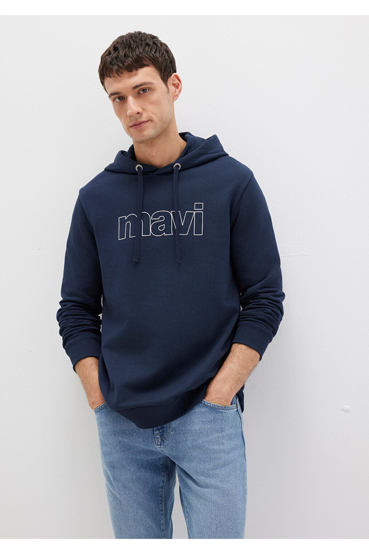 Mavi-Logo Printed Hooded Navy Blue Sweatshirt 065606-28417 2