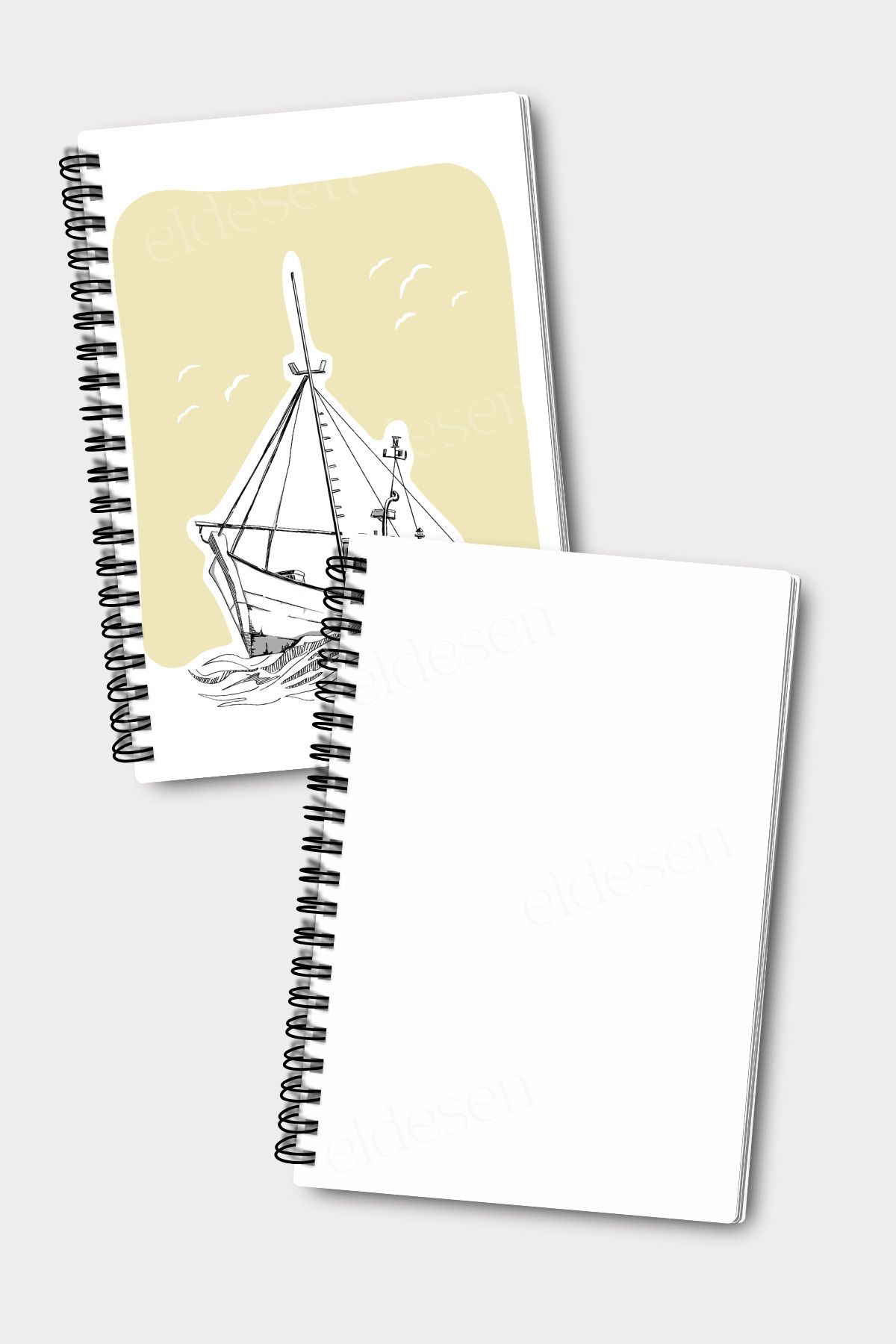 Eldesen Tasarım-Set of 2 Unlined Notebooks, A5 Size 50 Sheets 100 Pages Set of 2, Lighthouse 6
