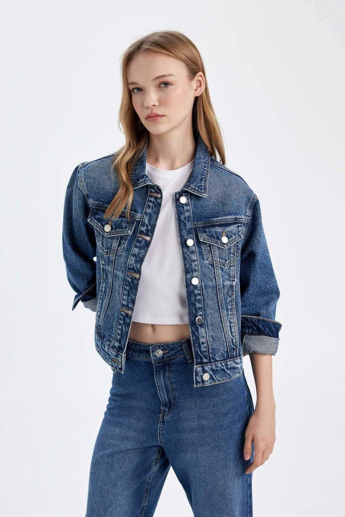 DeFacto-Regular Fit Button Washed Jean Jacket D4172Ax24Wn 5