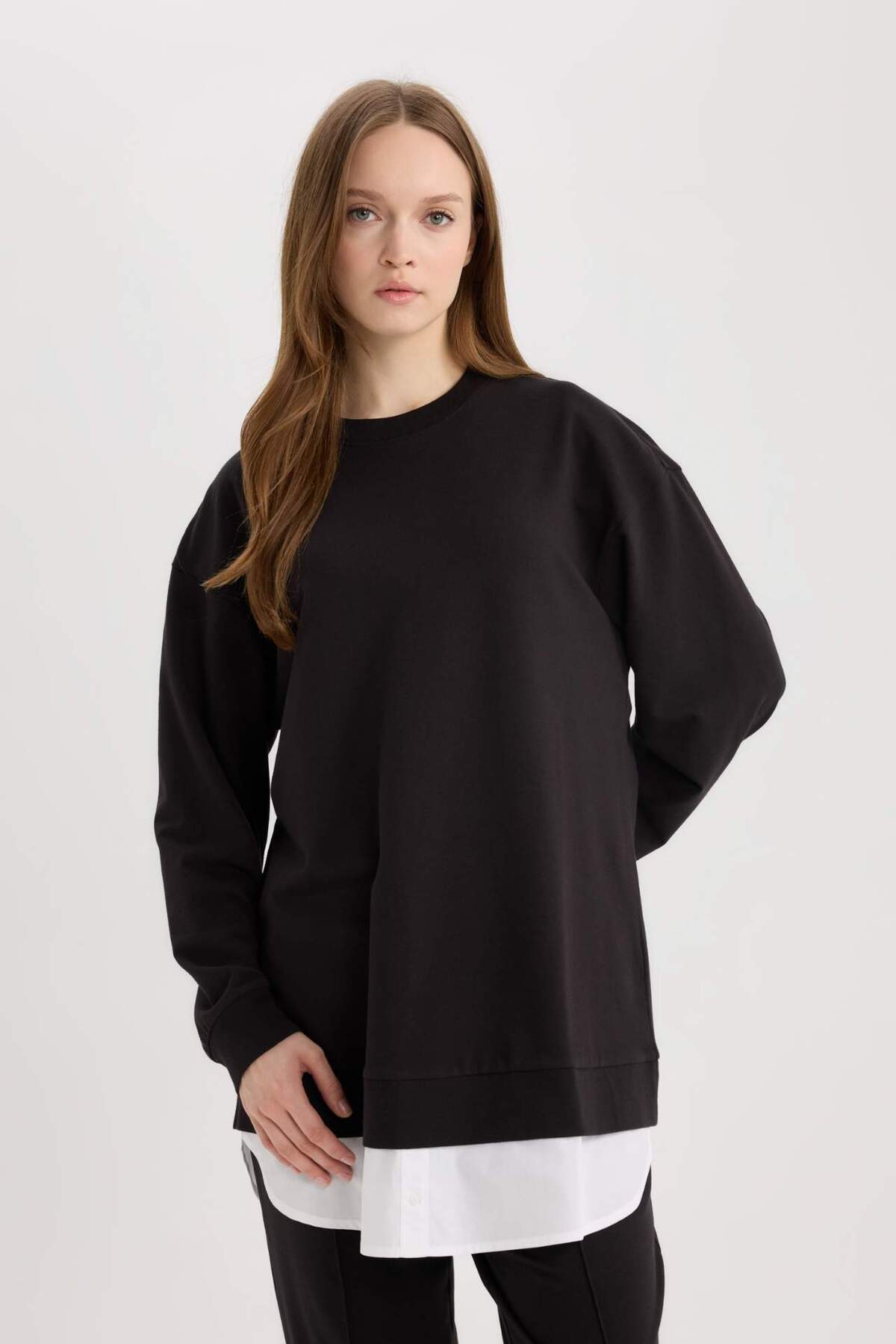 DeFacto-Regular Fit Crew Neck Basic Plain Sweatshirt Tunic 3169761 3
