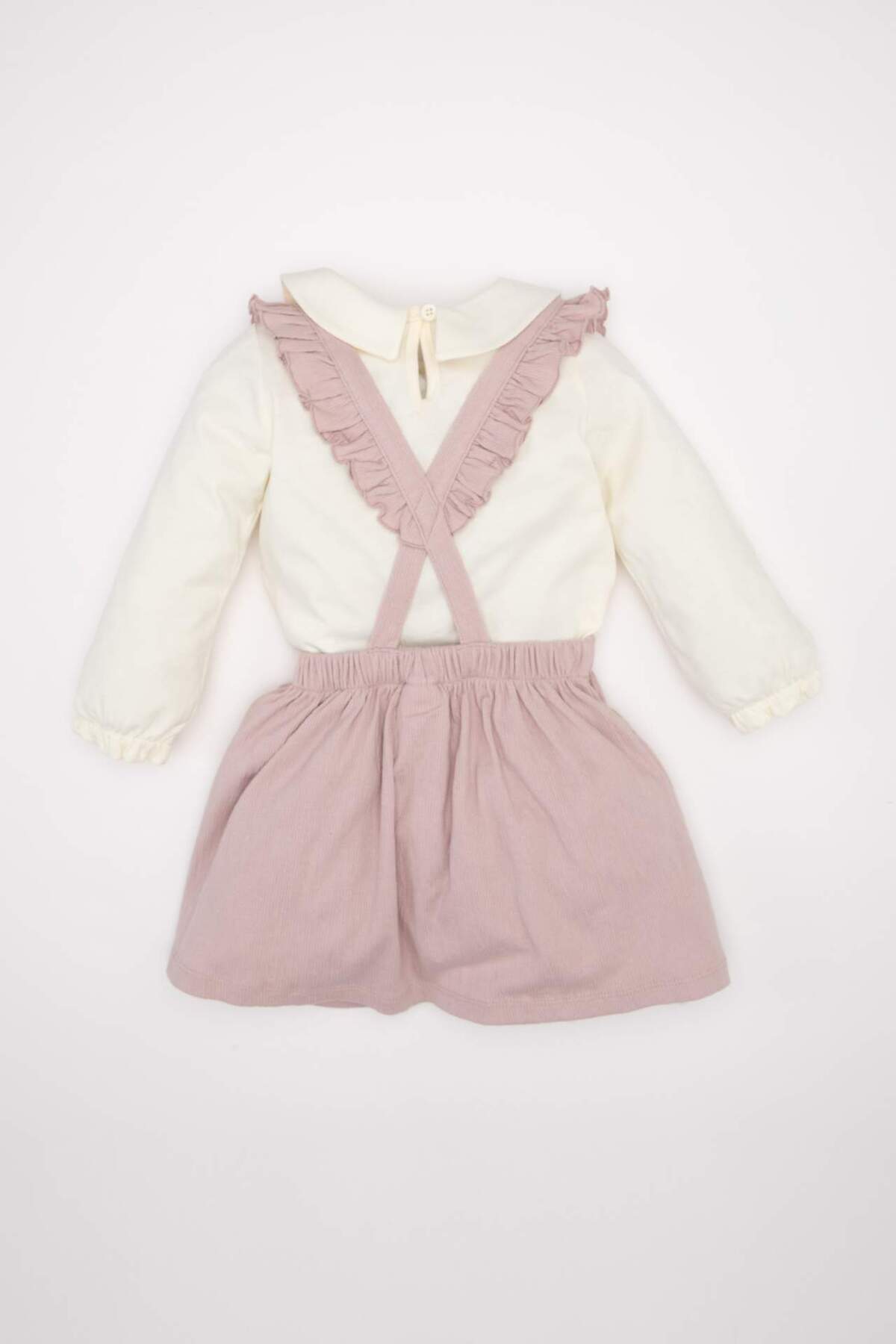 Defacto Kız Bebek 2'li Takım Bebe Yaka Uzun Kollu Tişört Düğmeli Salopet Elbise D3681A524AU fotoğrafı 6 (önizleme)