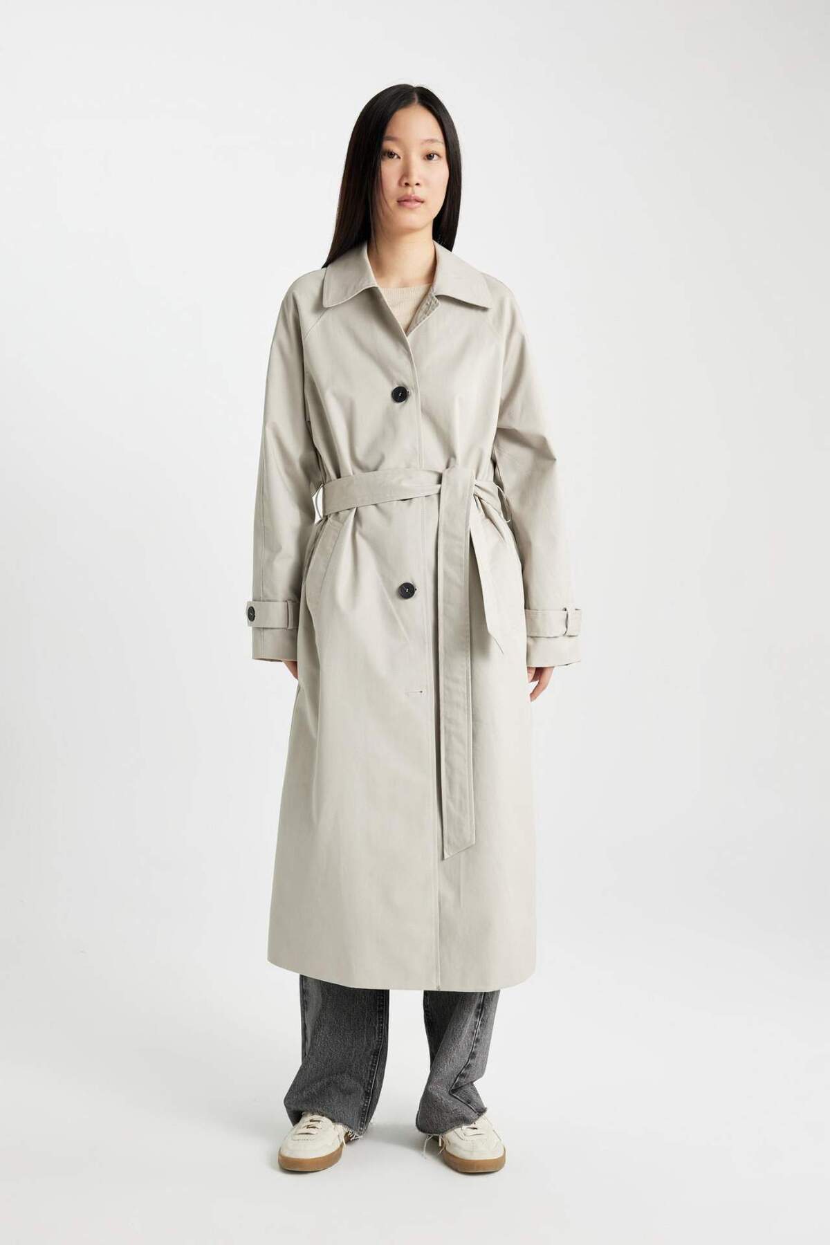 DeFacto-Dfc - Regular Fit Long Belted Trench Coat 6