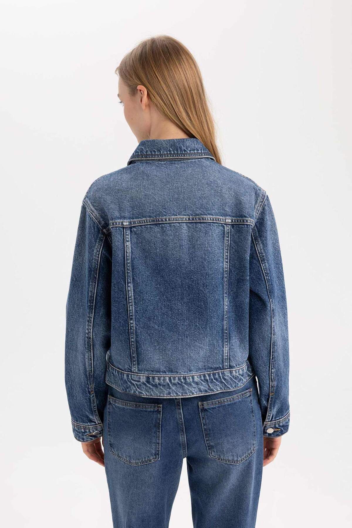 DeFacto-Regular Fit Button Washed Jean Jacket D4172Ax24Wn 8