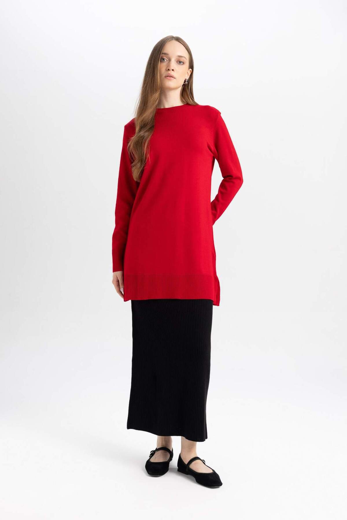 DeFacto-Regular Fit Elastic Waist Basic Απλή Μαύρη Μάξι Φούστα D2526AX24WN 2