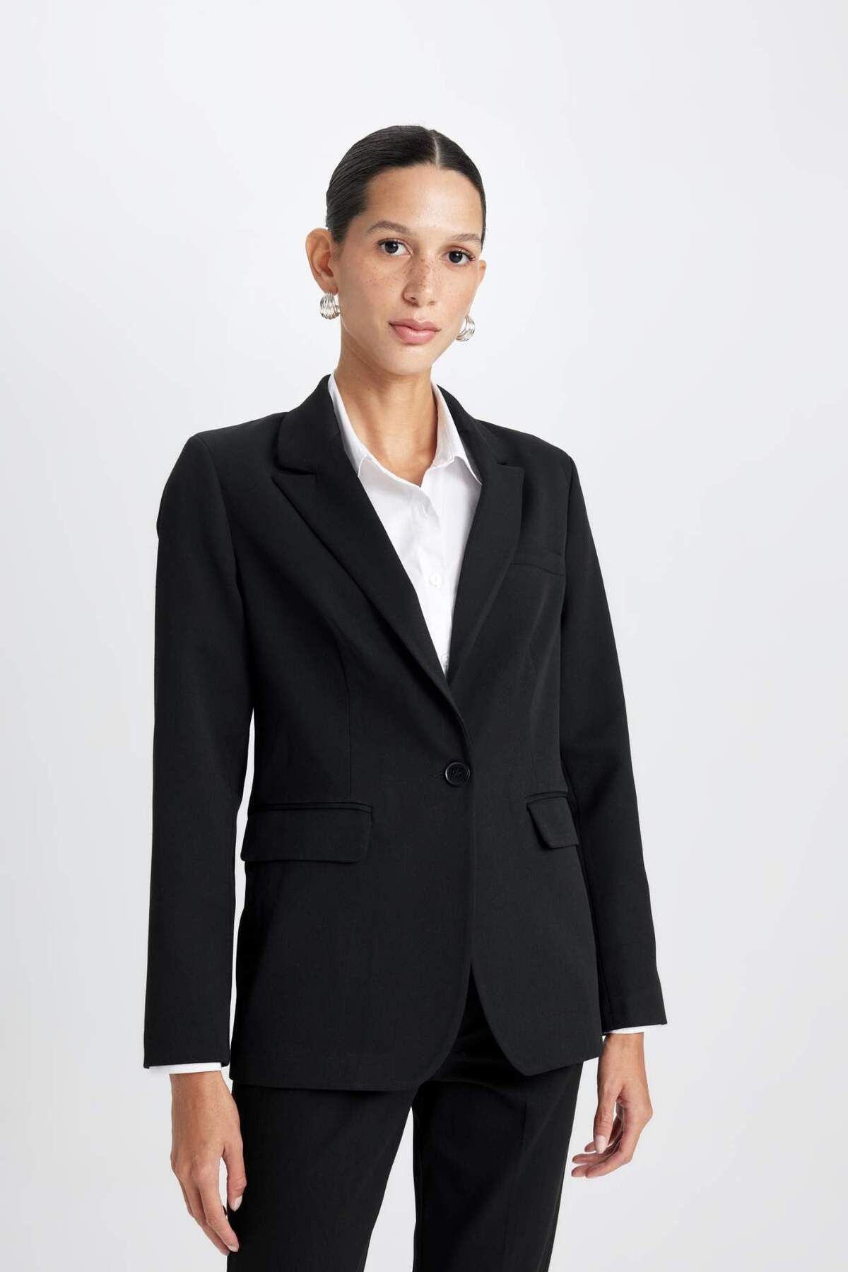 DeFacto-Fitted Jacket Collar Button Basic Plain Blazer Jacket D3157Ax24Wn 3