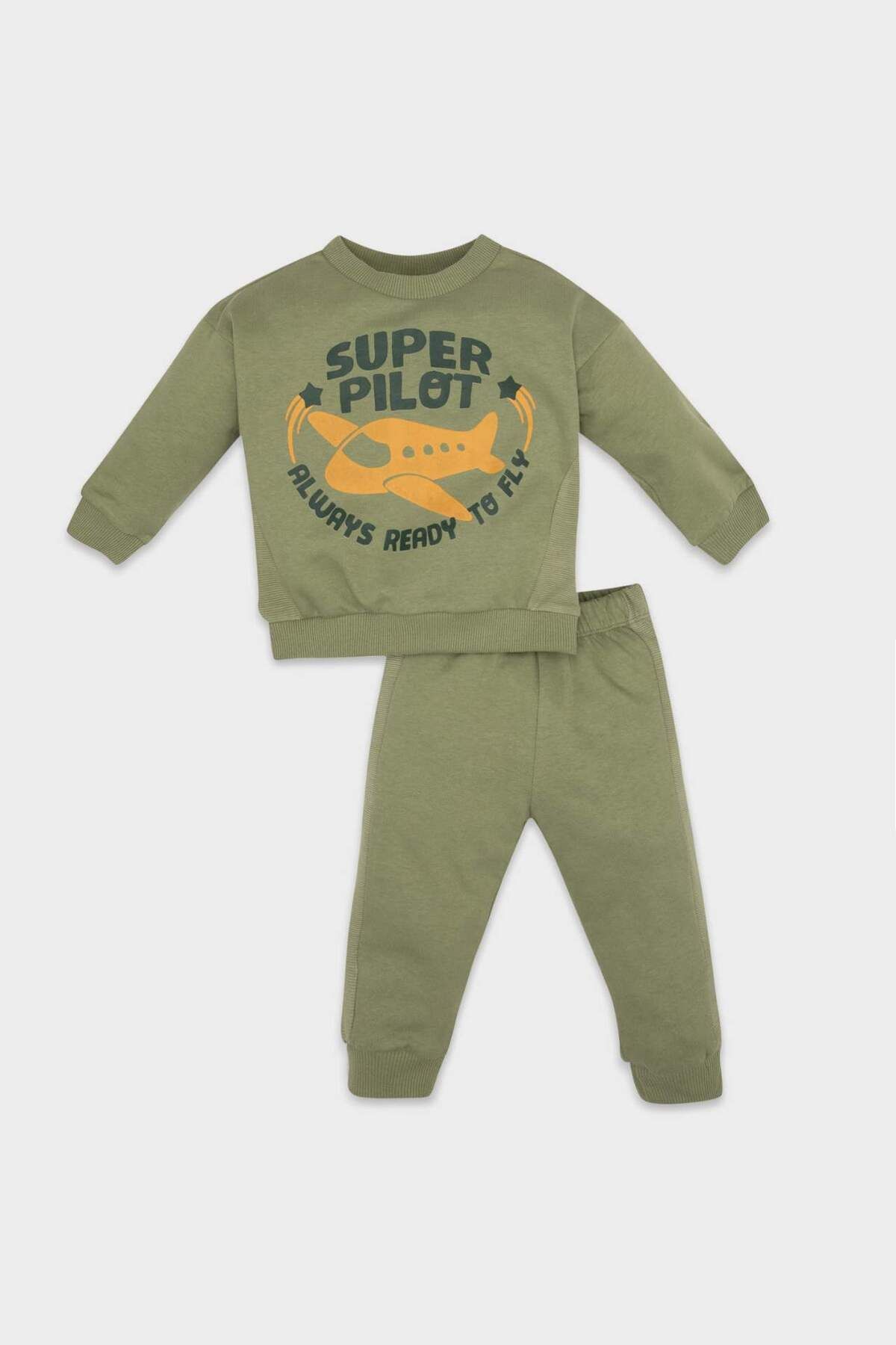 DeFacto-Baby Boy 2 Piece Set Printed Crew Neck Sweatshirt Elastic Waist Jogger Sweatpants D5935A524Wn 1