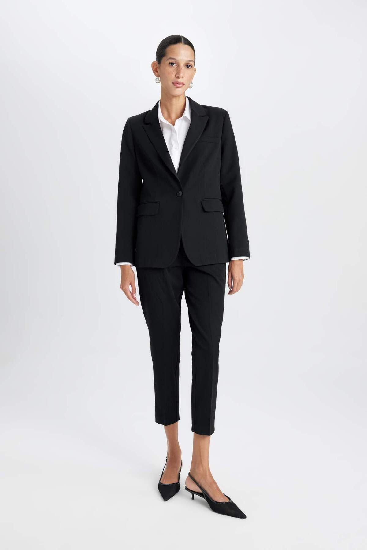 DeFacto-Fitted Jacket Collar Button Basic Plain Blazer Jacket D3157Ax24Wn 2