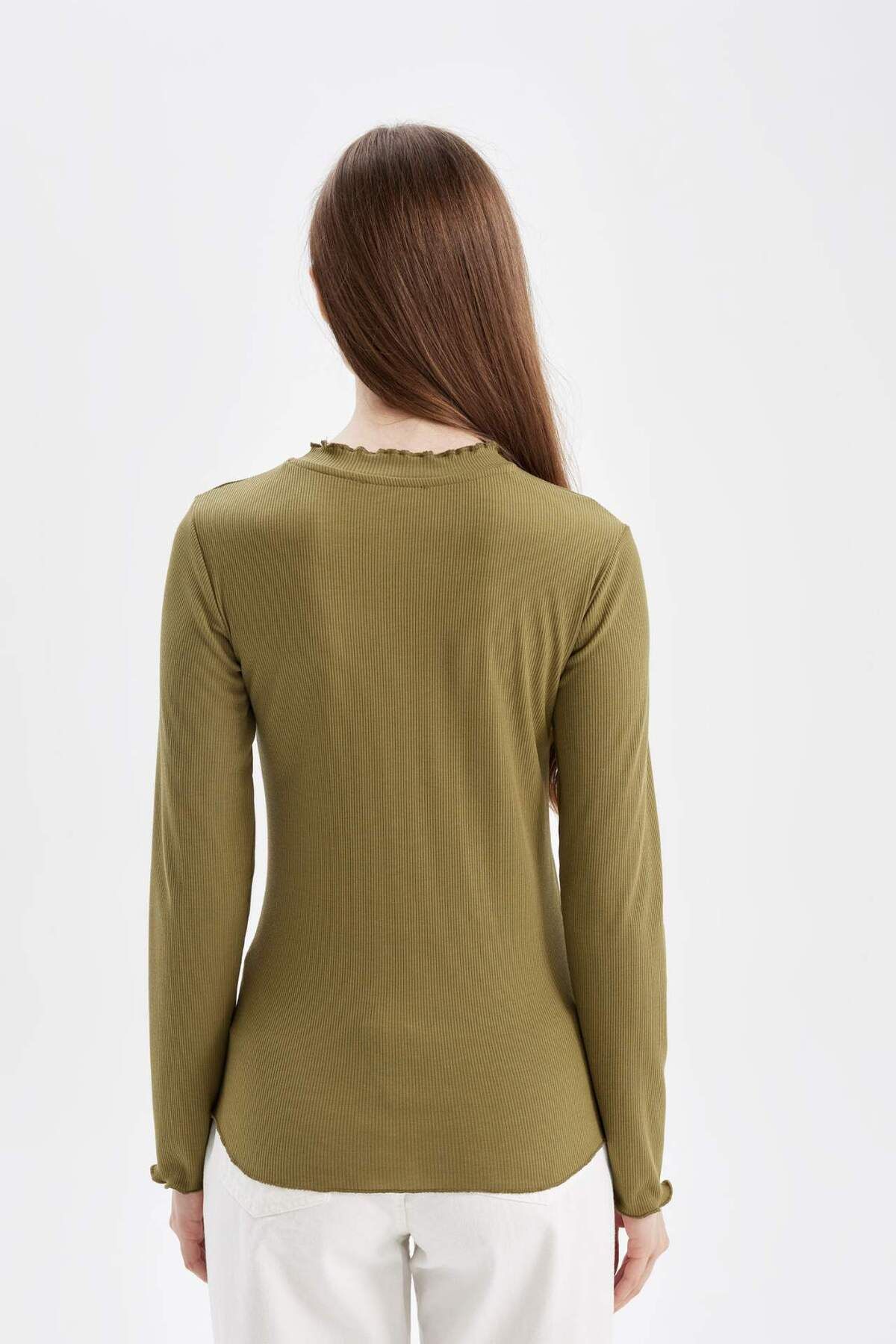 DeFacto-Half Turtleneck Ribbed Camisole Basic Plain Long Sleeve T-Shirt B2389Ax24Au 7