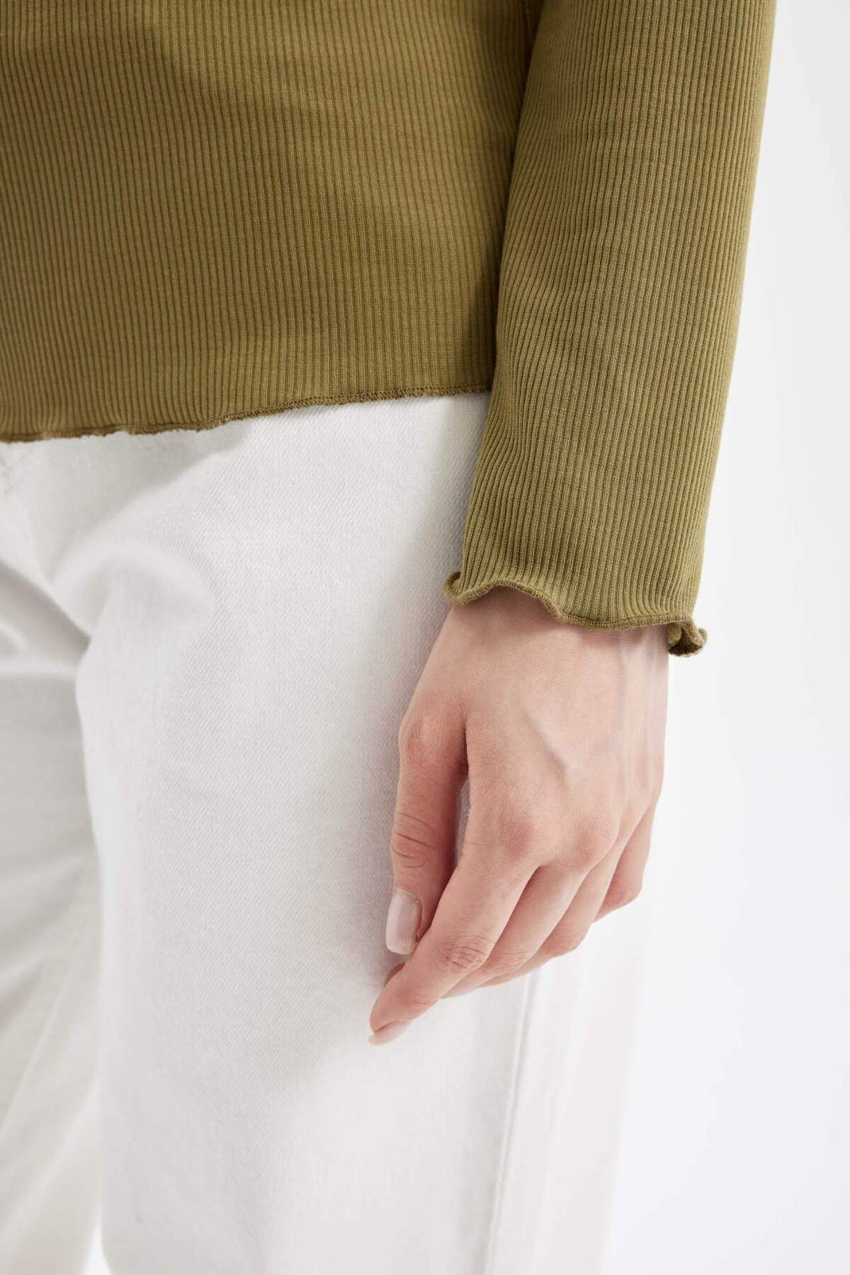 DeFacto-Half Turtleneck Ribbed Camisole Basic Plain Long Sleeve T-Shirt B2389Ax24Au 6