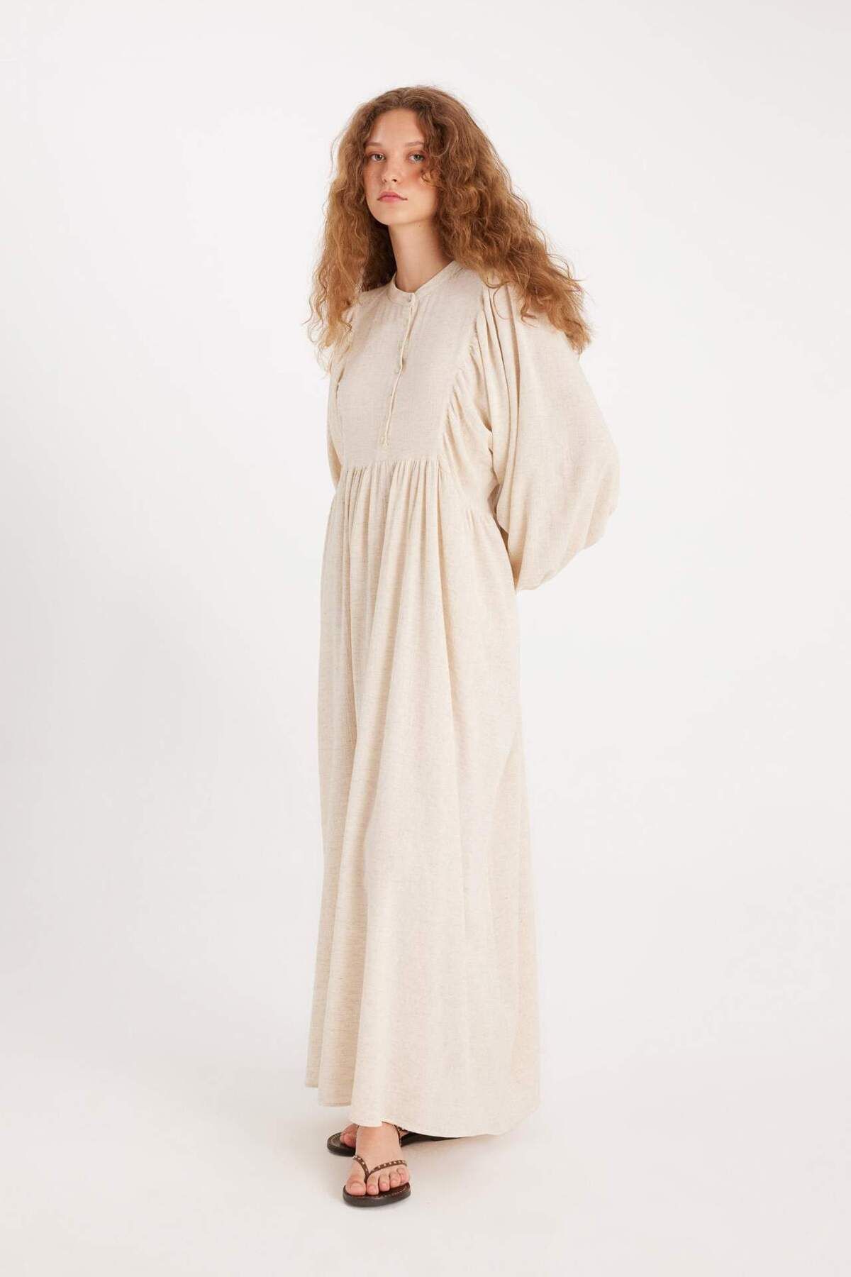 DeFacto-DeFacto Manuka Maxikleid aus Baumwolle mit vorspringendem Kragen – Langarm D4373AX24HS 6