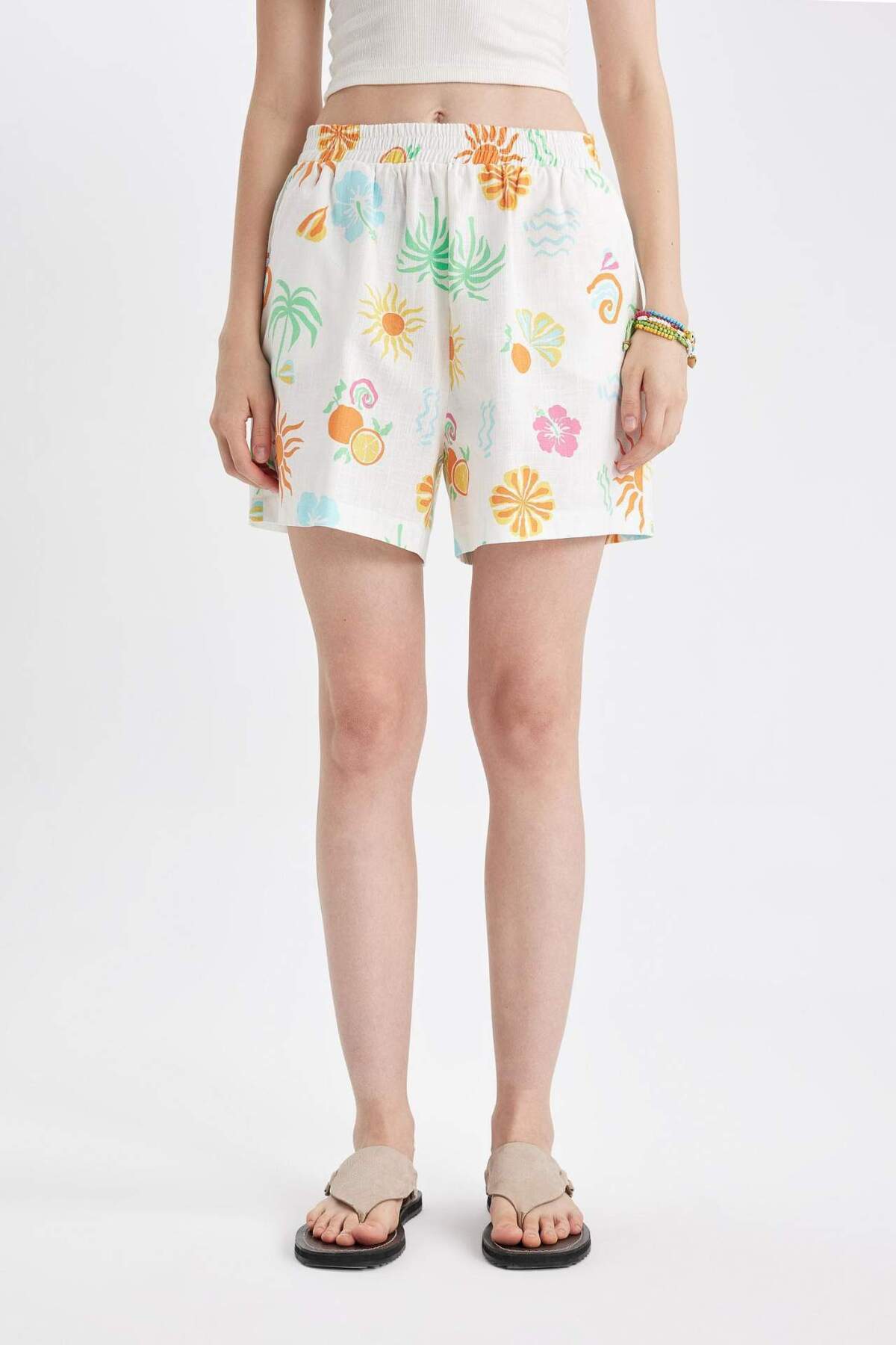 DeFacto-Flamed Cotton Shorts - Cool Patterned, Regular Waist D4853AX24HS 7