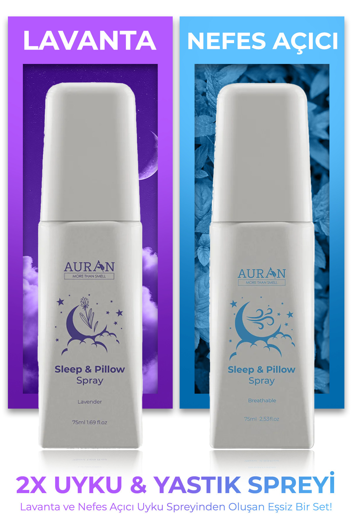 AURAN 2'li Lavanta & Uyku Ve Yastık Spreyi Rahatlatıcı Uyku Ve Dinlenme Spreyi 75ml