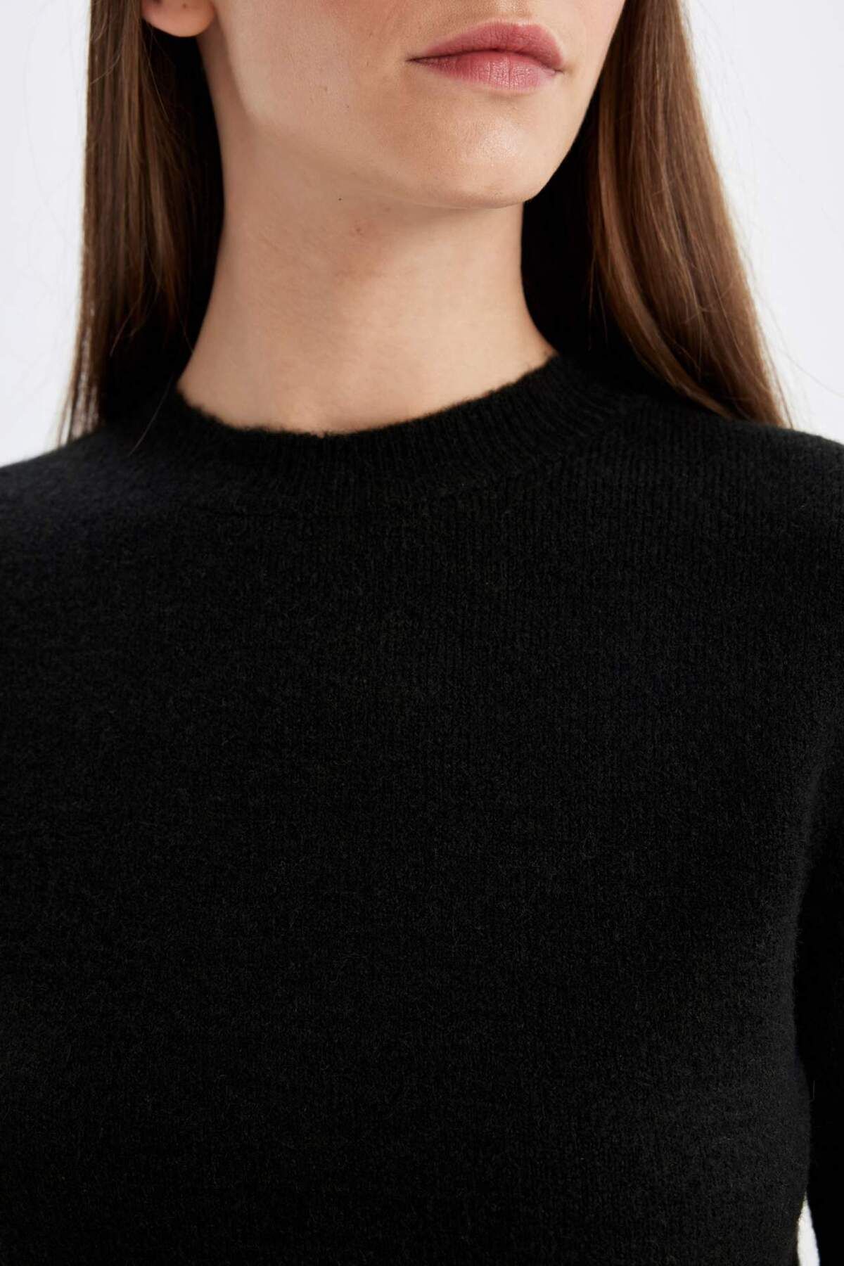 DeFacto-Regular Fit Rundhals Premium Basic Unifarben Crop Strickpullover C9047AX24WN 6