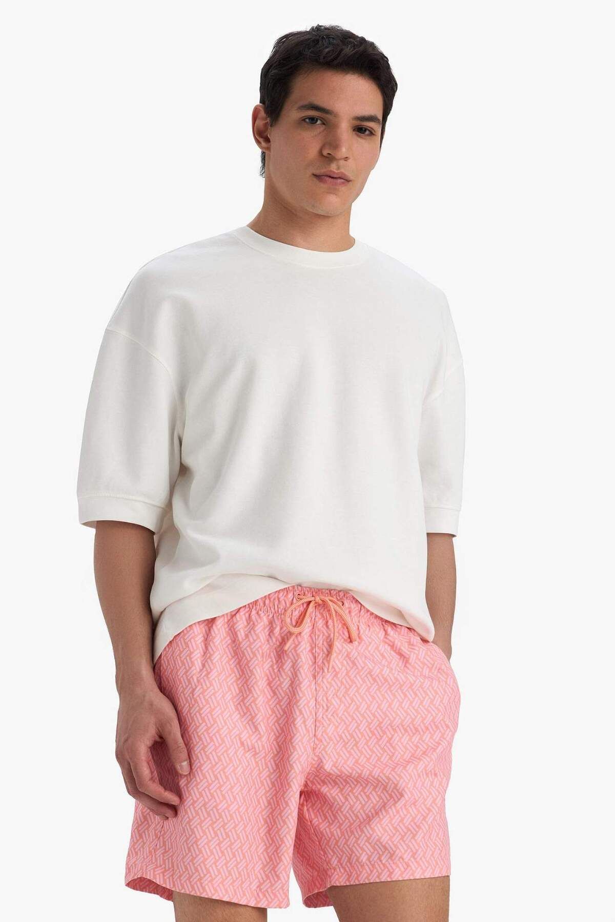 DeFacto-Gemusterte kurze Badeshorts mit Netzfutter B7442AX24HS 3